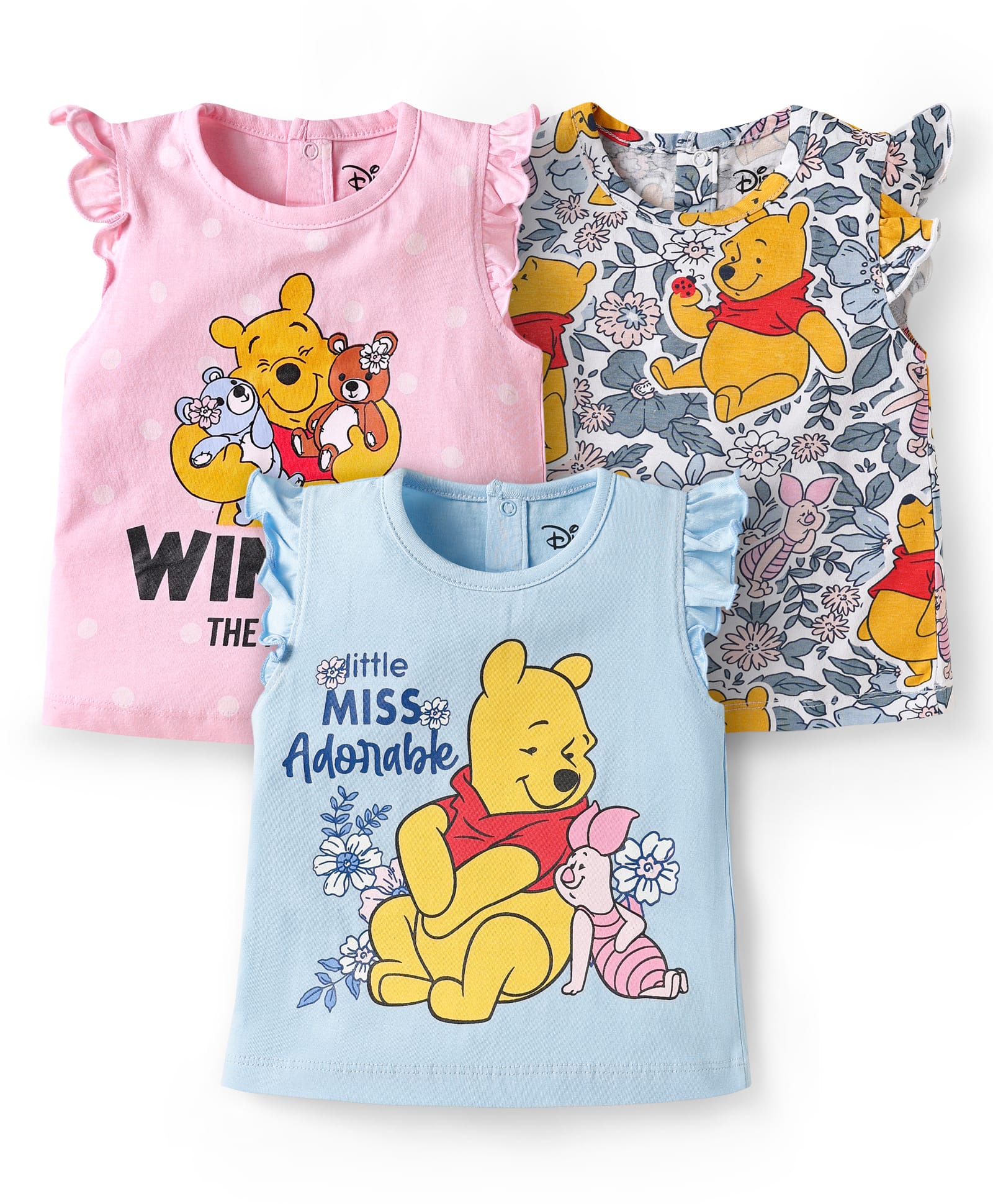 Babyhug Disney Single Jersey Knit Sleeveless T-Shirts With Winnie The Pooh Graphics Pack Of 3 - Pink & Light Blue-picture-17