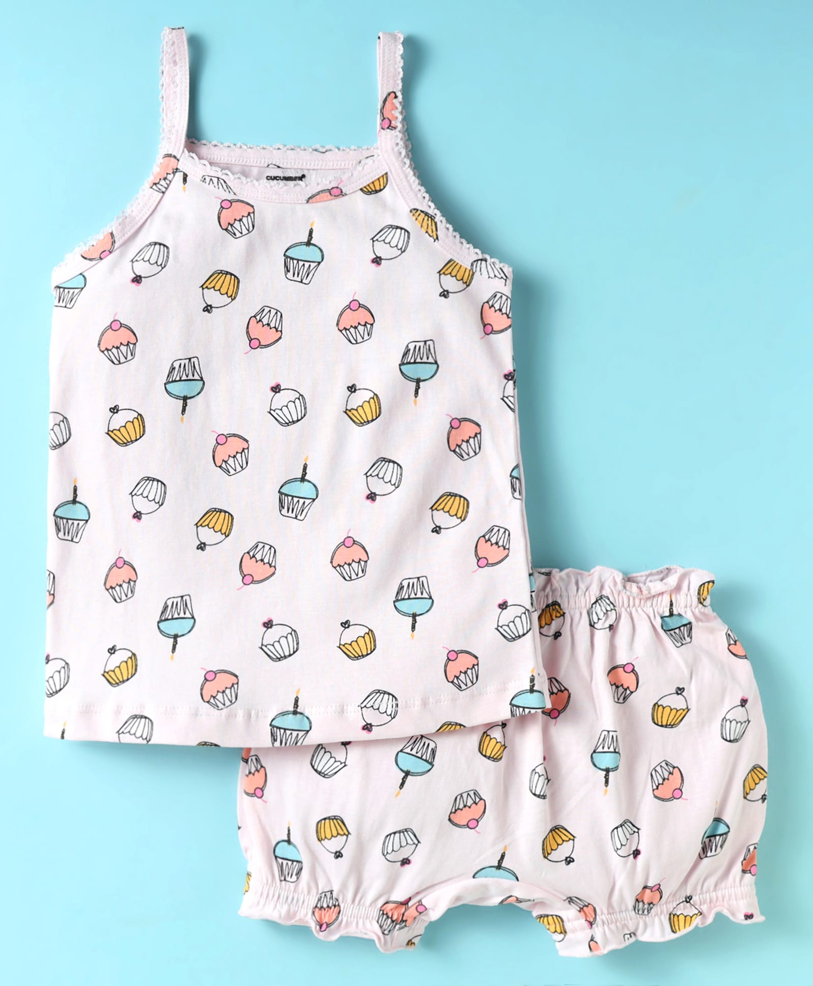 CUCUMBER Sinker Knit Sleeveless Cupcake Printed Innerwear Set - Baby Pink-image-31