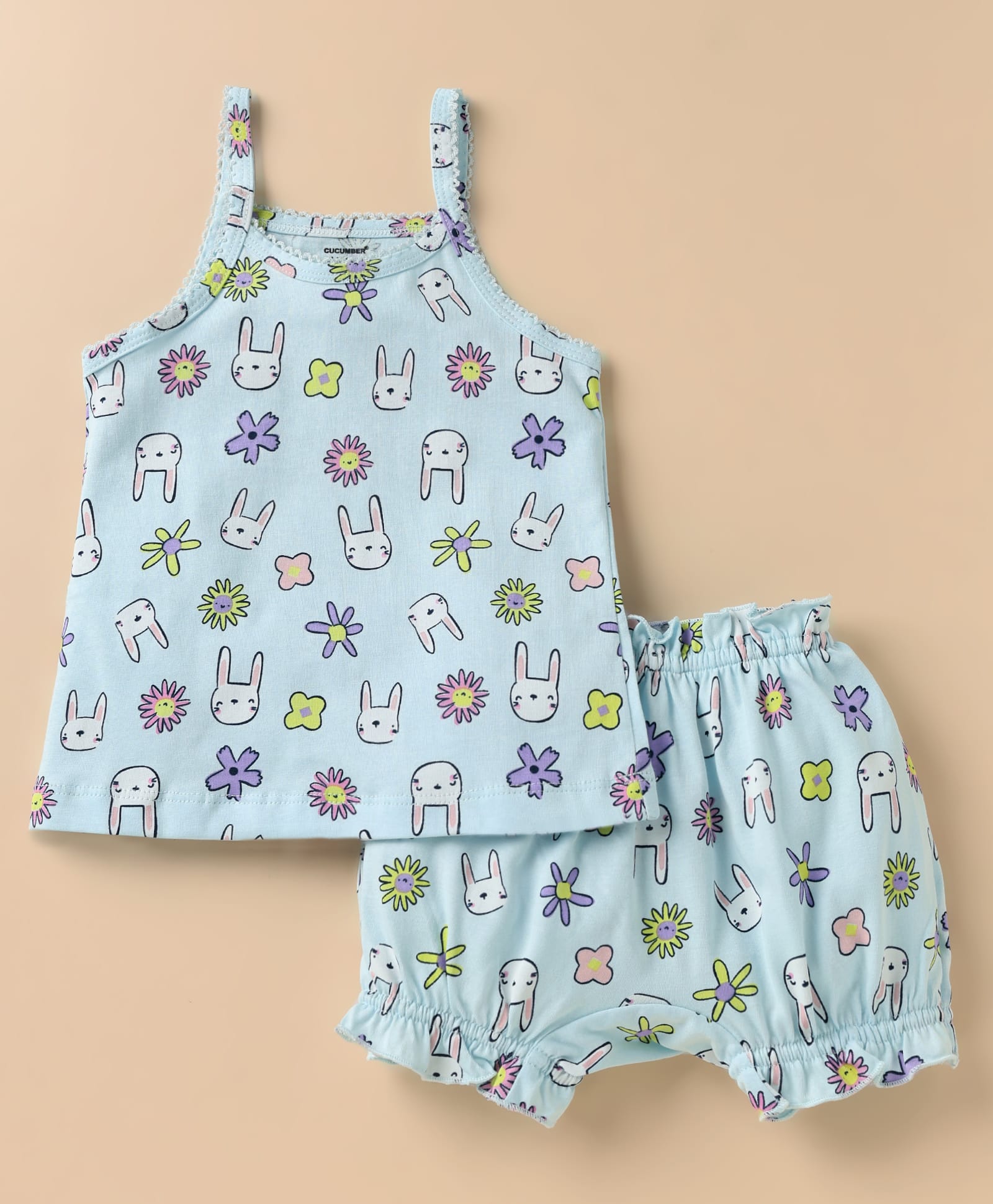 CUCUMBER Sinker Knit Sleeveless Bunny Printed Innerwear Set - Light Blue-picture-21