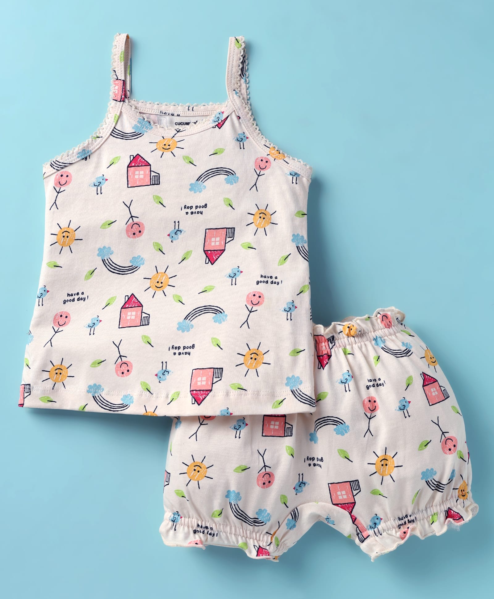 CUCUMBER Sinker Knit Sleeveless Sun Printed Innerwear Set - Cream-image-28