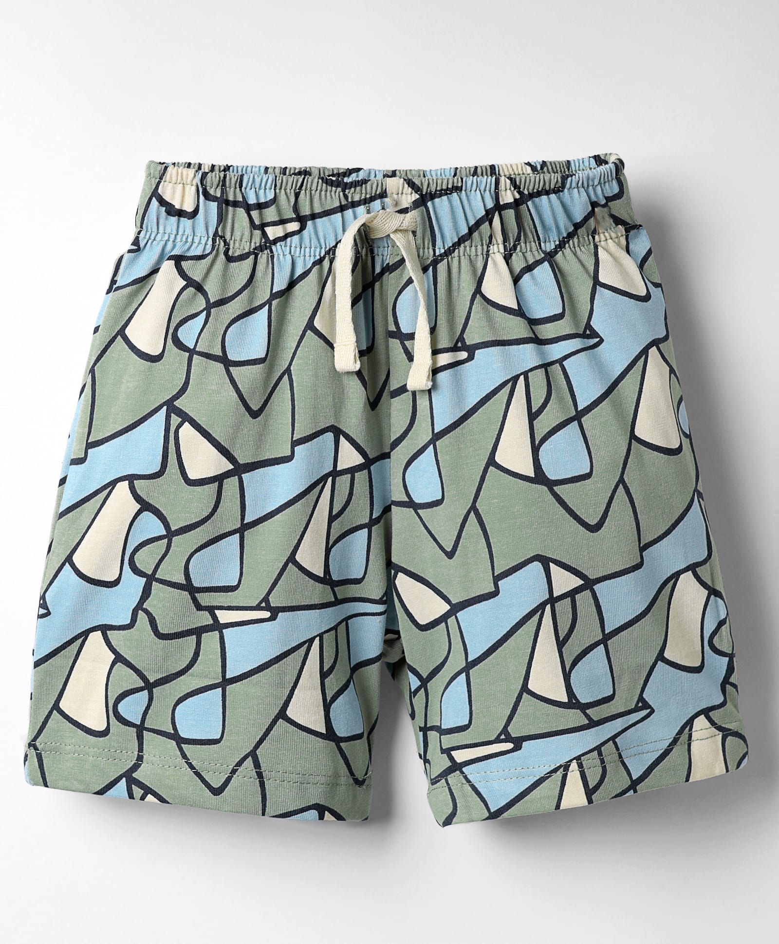 CUCUMBER Sinker Knit Above Knee Length Shorts With Abstract Print - Sea Green-picture-25