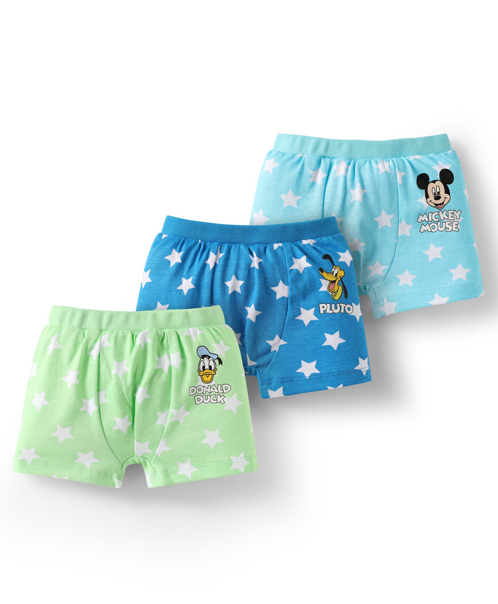 Babyhug Disney Interlock Knit Mid Thigh Trunk With Mickey & Family Graphics Pack Of 3 - Light Blue Light Green & Blue-image-41