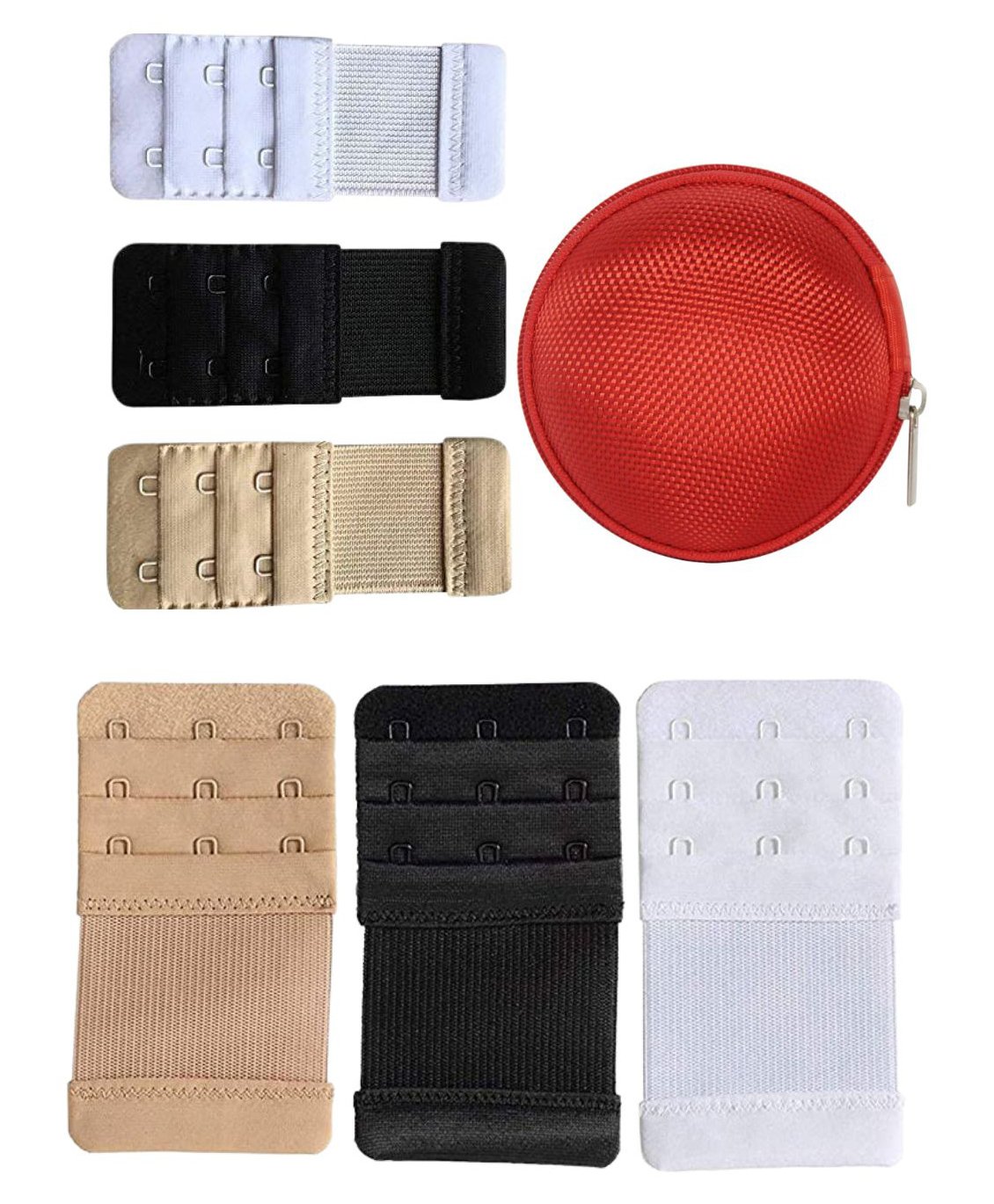 Fabme Pack Of 6 Solid Bra Extender Hooks With Pouch - Skin White & Black-image-28