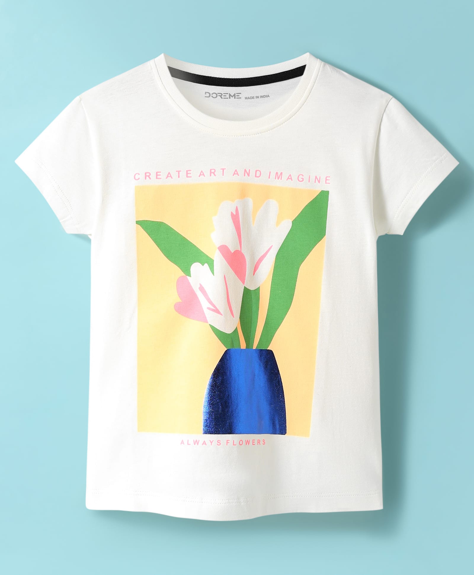 doreme DoremeSingle Jersey Knit Half Sleeves T-Shirt With Create Art & Imagine Text & Foil Print - Offwhite-picture-12