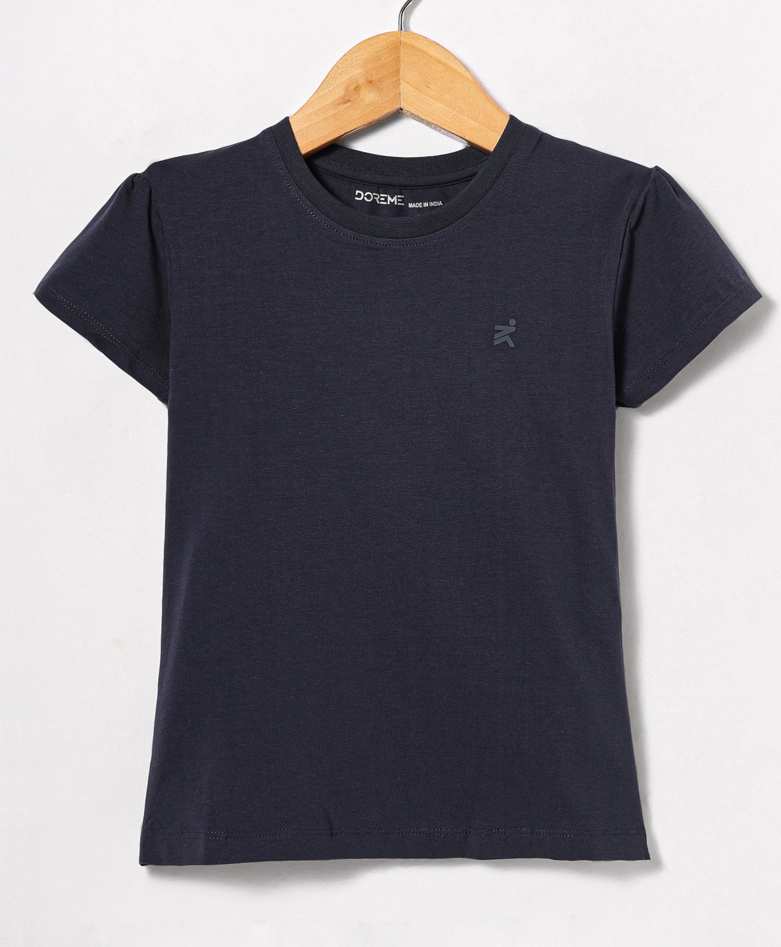 Doreme Single Jersey Knit Half Sleeves Solid Color T-Shirt with Brand Logo - Navy Blue-image-5