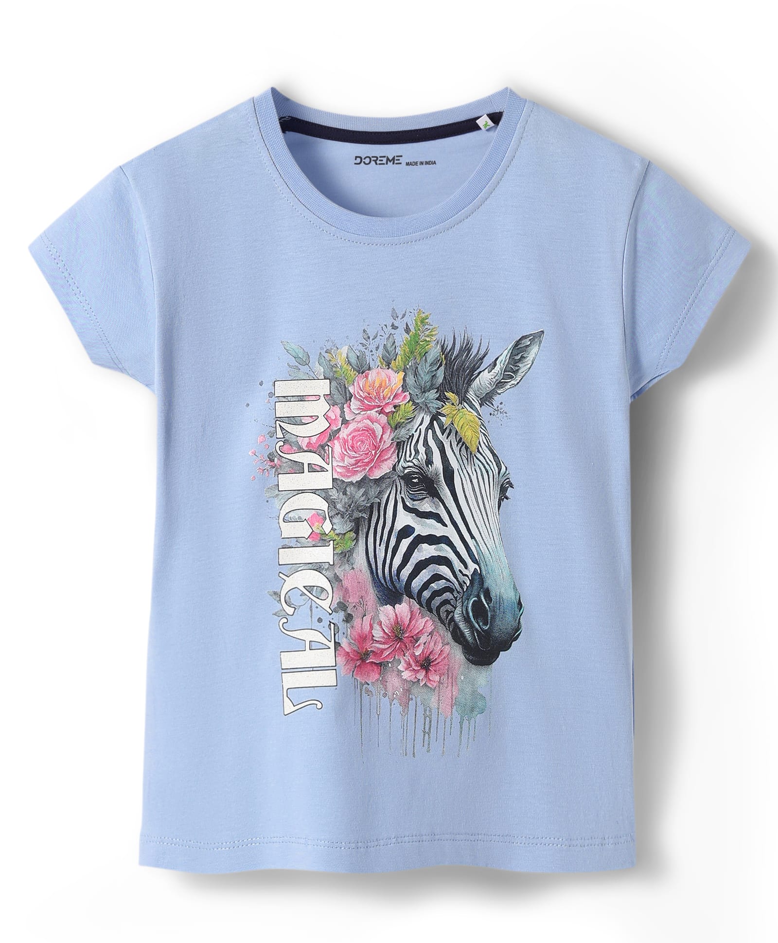 Doreme Single Jersey Knit Half Sleeves T-Shirt With Magical Text Print - Blue-image-7