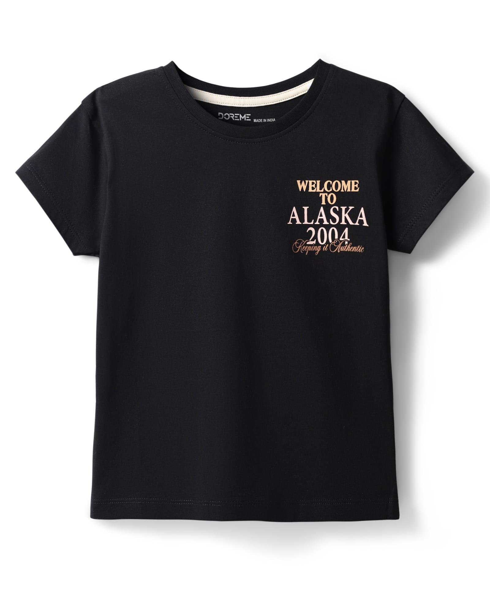 Doreme Single Jersey Knit Half Sleeves T-Shirt With Welcome to Alaska Text Print - Black-picture-45