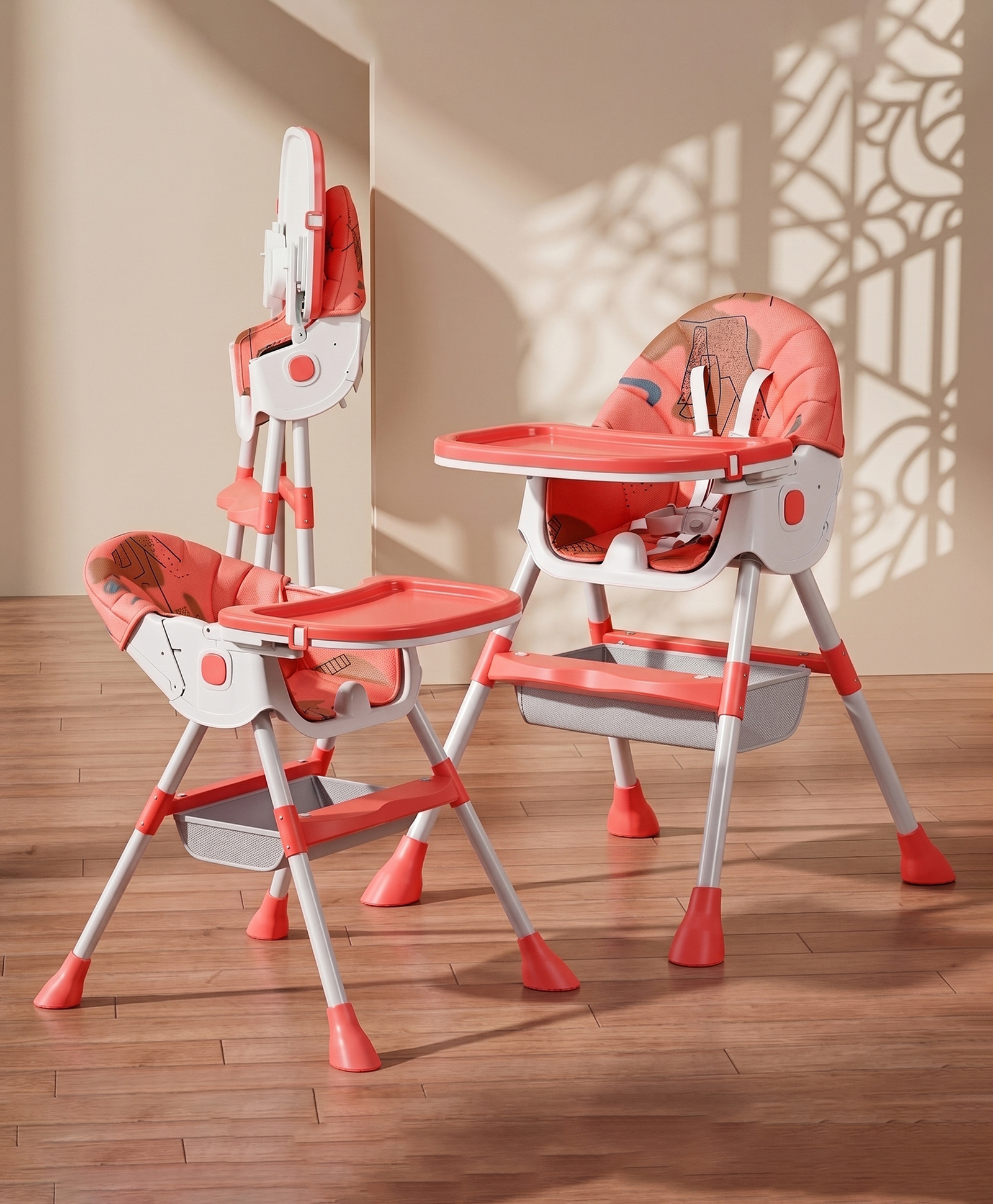 StarAndDaisy Baby High Chair / 3in1 Feeding Chairs 6 Months to 3 Years / High Chair for Baby With 5 Point Safety Belt , Recline Highchair Adjustable Height dining, Detachable Tray- (Without Wheel - Sunshine Orange)-image-1