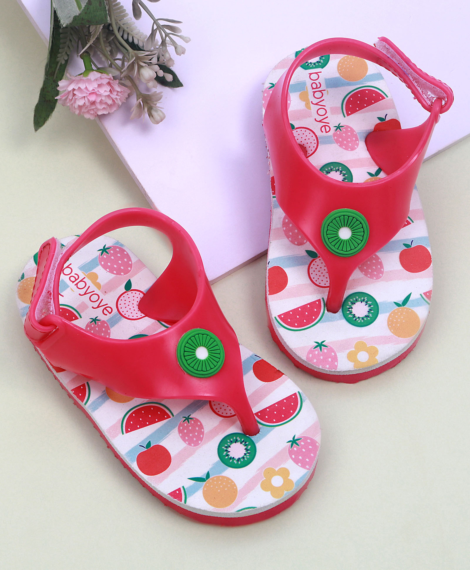 Babyoye Flip Flops with Velcro Closure & Fruits Print - Pink-picture-10