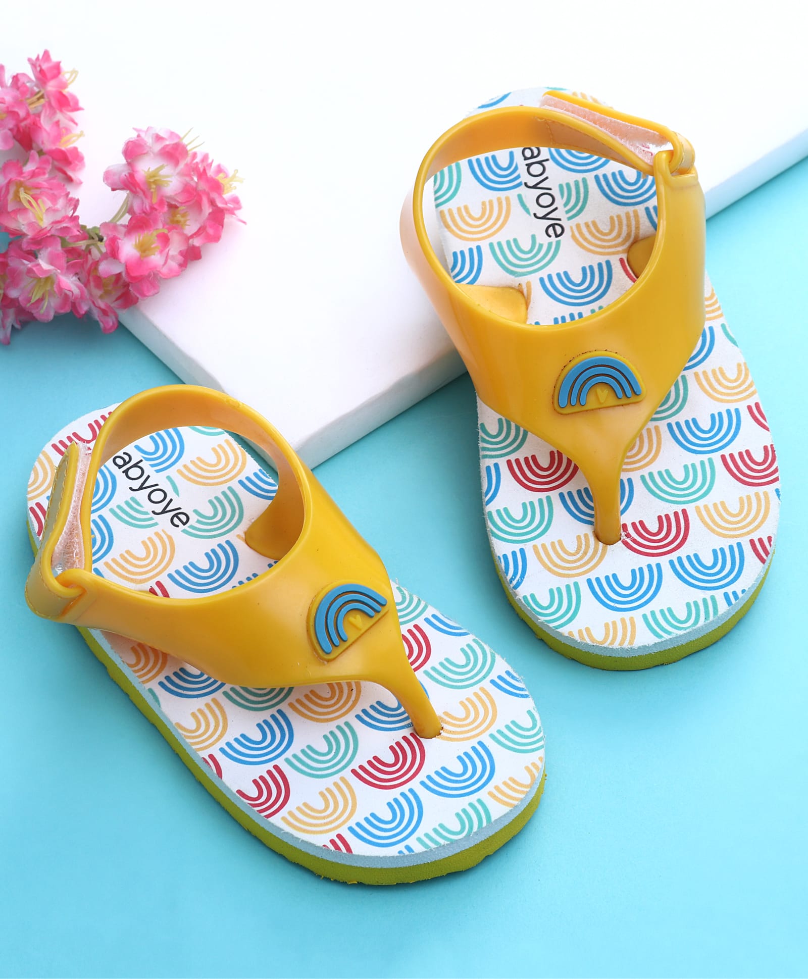 Babyoye Velcro Closure Flip Flop with Rainbow Print - Yellow-picture-28