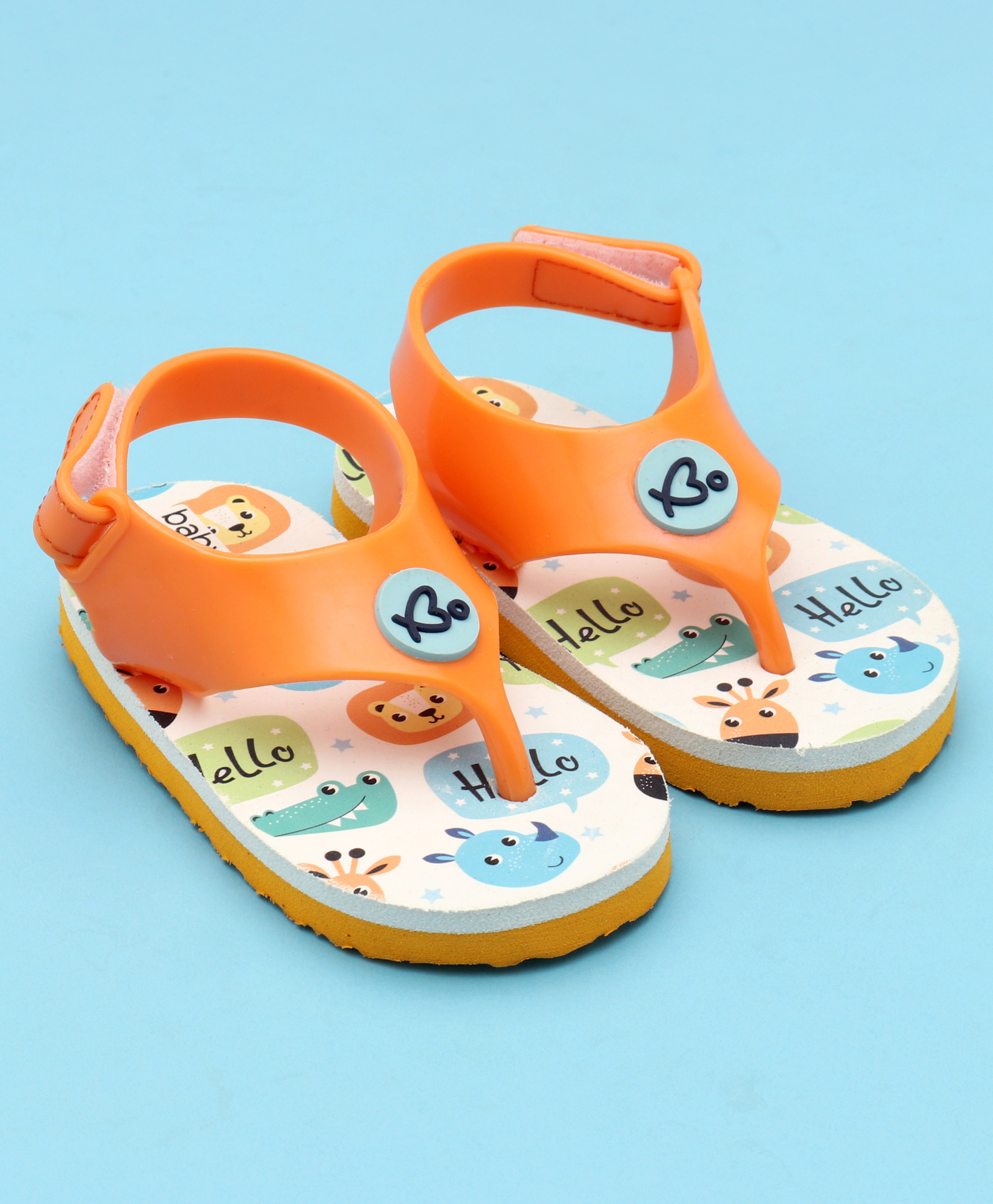 Babyoye Flip Flops with Velcro Closure & Animal Print - Orange & White-image-36
