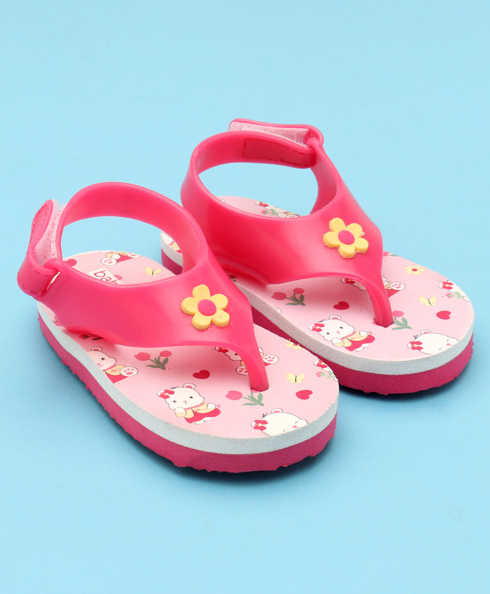 Babyoye Flip Flops with Velcro Closure Bunny & Floral Print - Pink