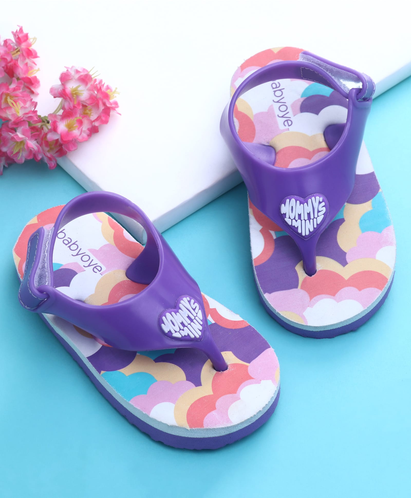 Babyoye Velcro Closure Flip Flop with Cloud Print & Heart Applique - Lavender-picture-19