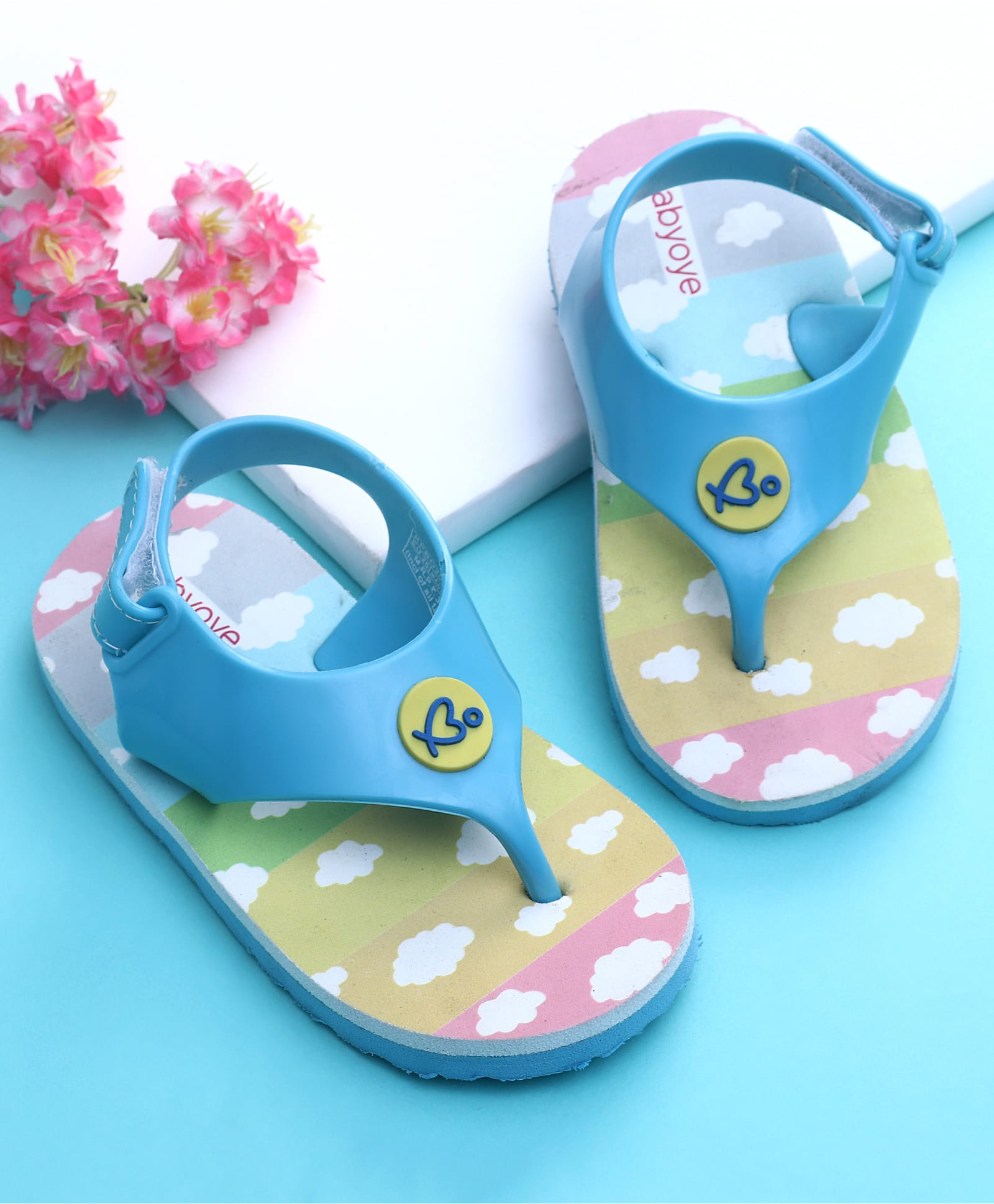 Babyoye Velcro Closure Flip Flop with Cloud Print - Light Blue-image-19
