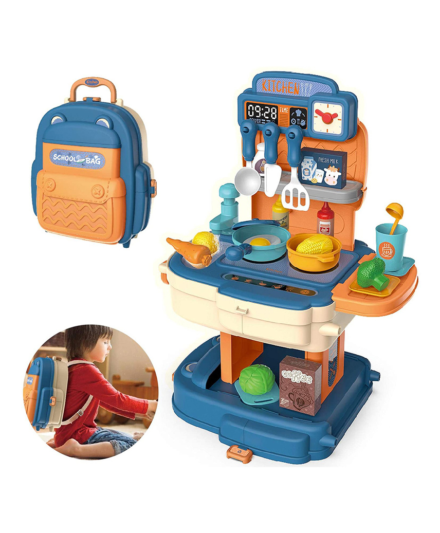 ADKD 2 in1 Portable School Bag Kitchen Pretend Playset for Kids Kitchen Playset with 34 Accessories - (Color May Vary)-picture-45