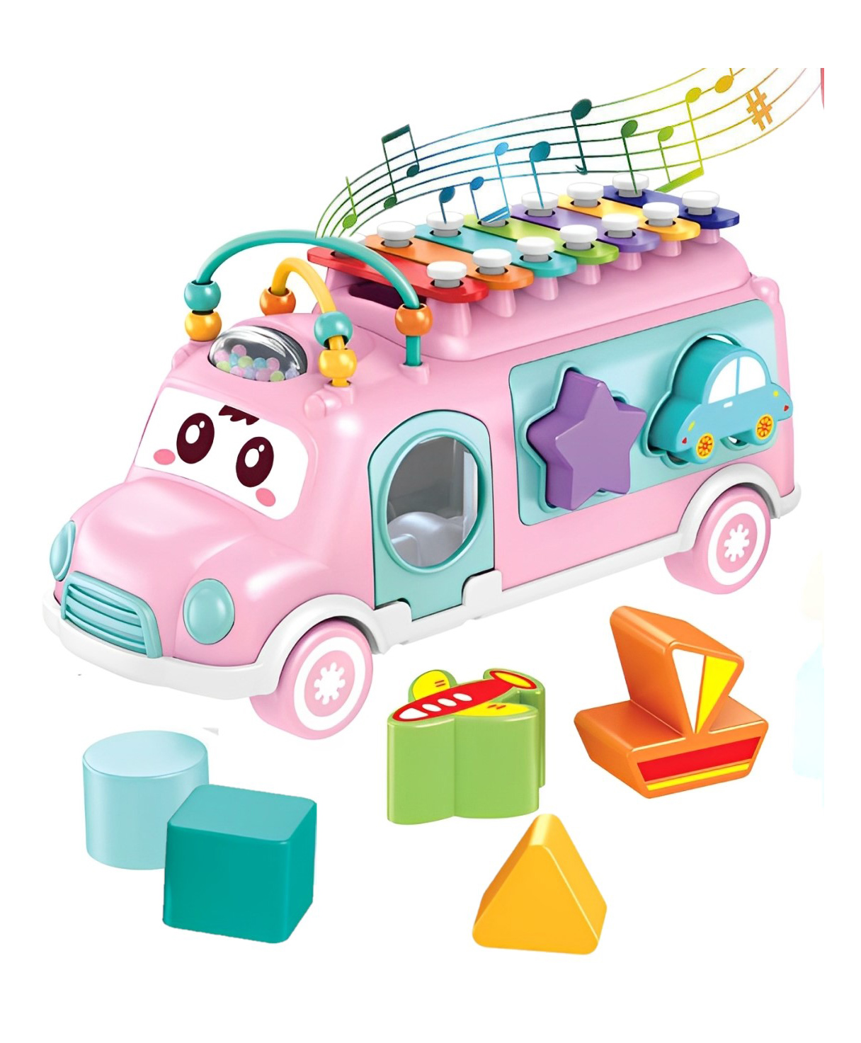 ADKD Musical Xylophone Shape sorter School Bus Interactive Pull Along Educational Toy for Kids- (Color May Vary)-picture-4