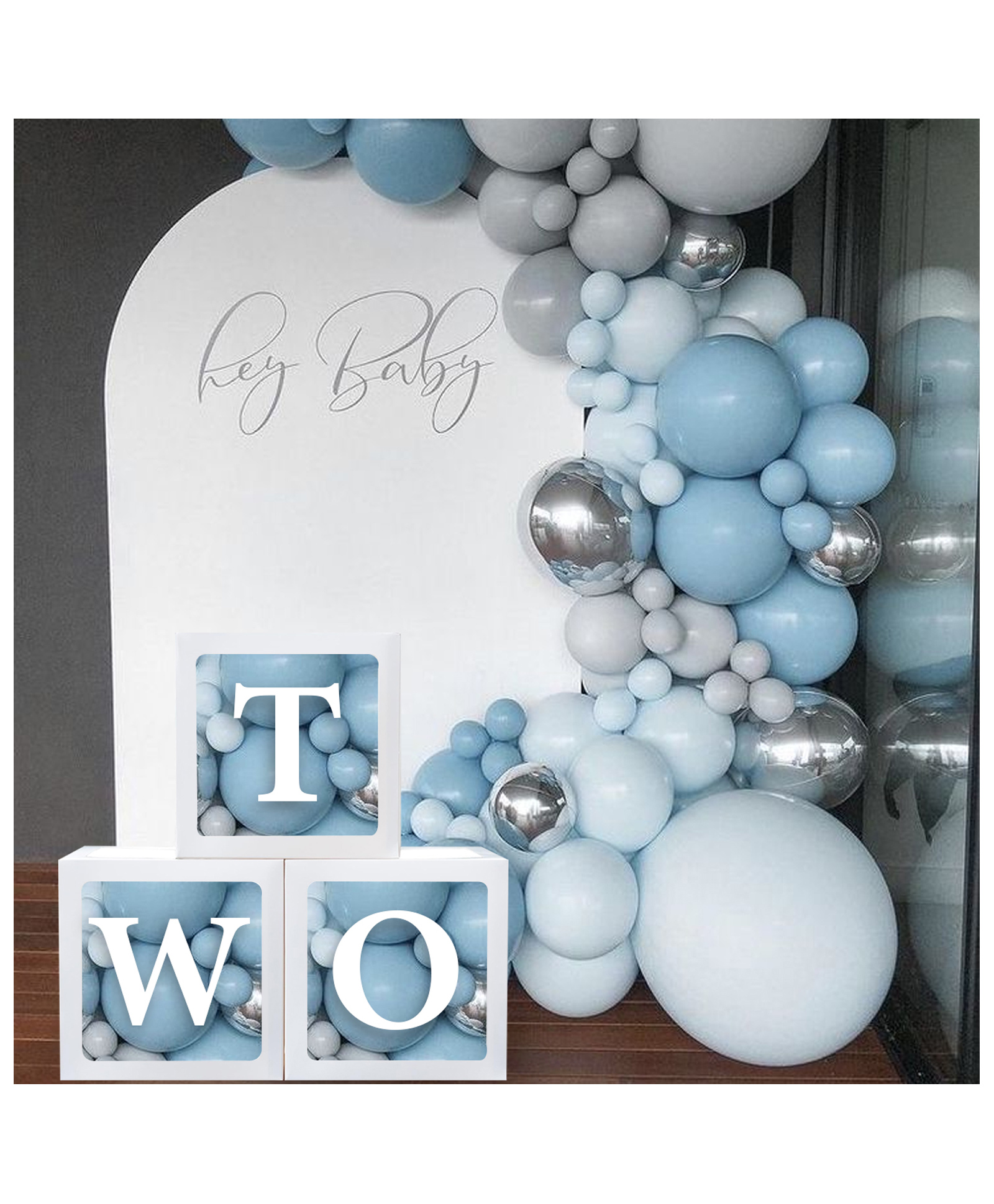Decor Mantra Two Balloon Box 2nd birthday decorations kit Transparent Letter Balloon Box is perfect for second birthday Decoration -Pack of 3 - White
