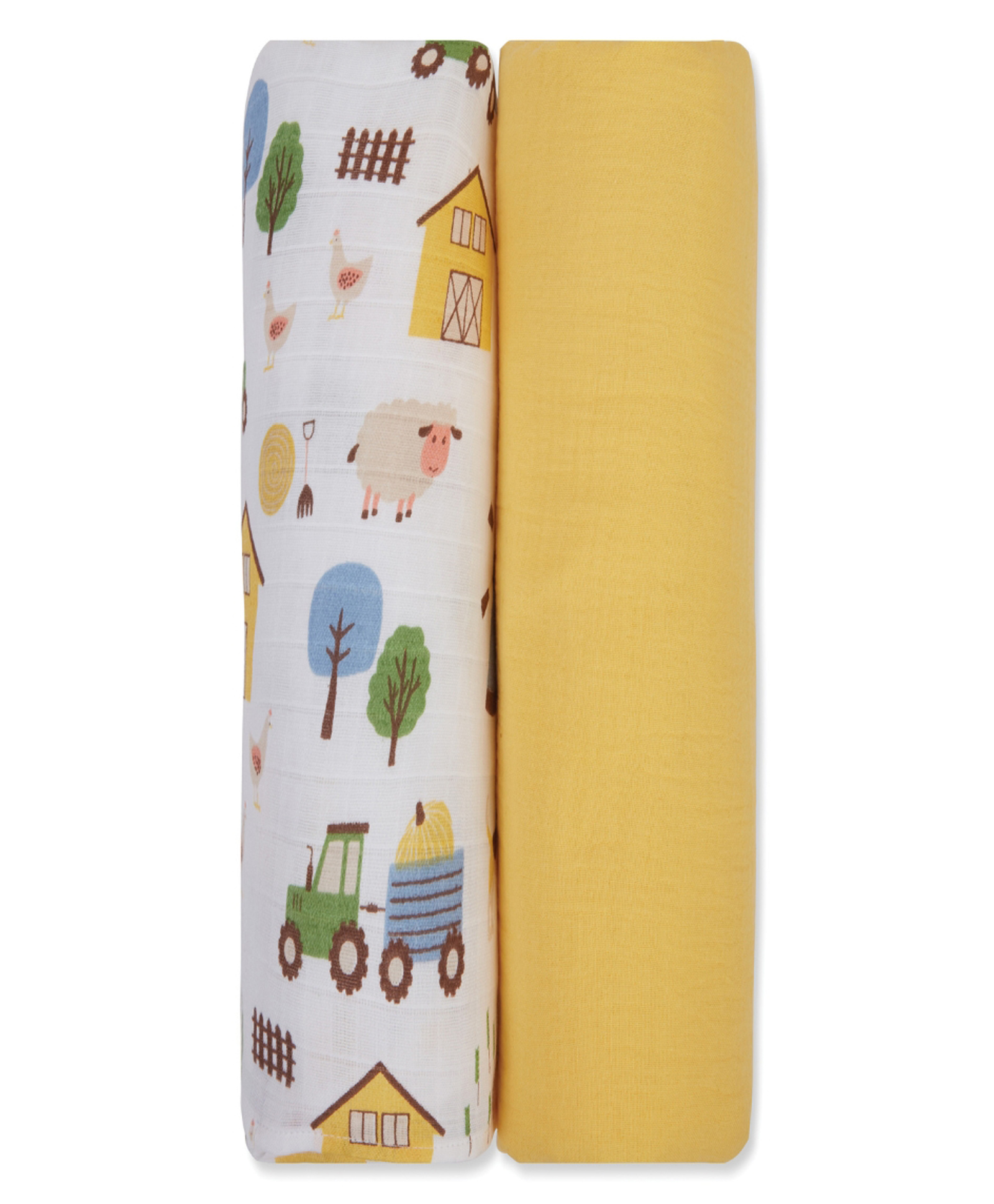 My Milestones 3 in 1 Muslin Swaddle Wrapper With Barnyard Print Pack of 2 L 104 x B 104 cm - Yellow-picture-39