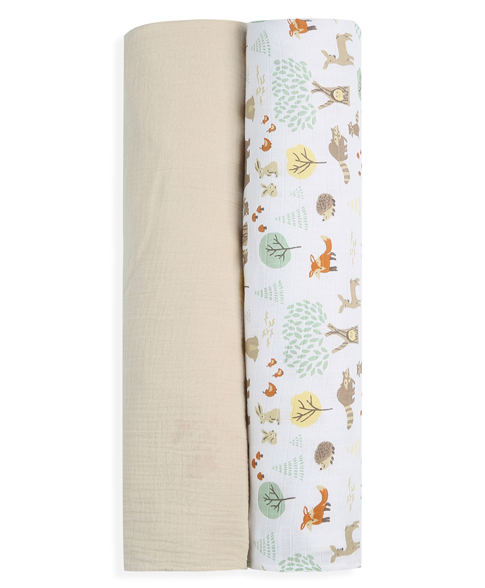 My Milestones 3 in 1 Muslin Swaddle Wrapper with Solid Color & Animal Print Pack of 2 L 104.14 x B 104.14 cm - White & Tan-image-24