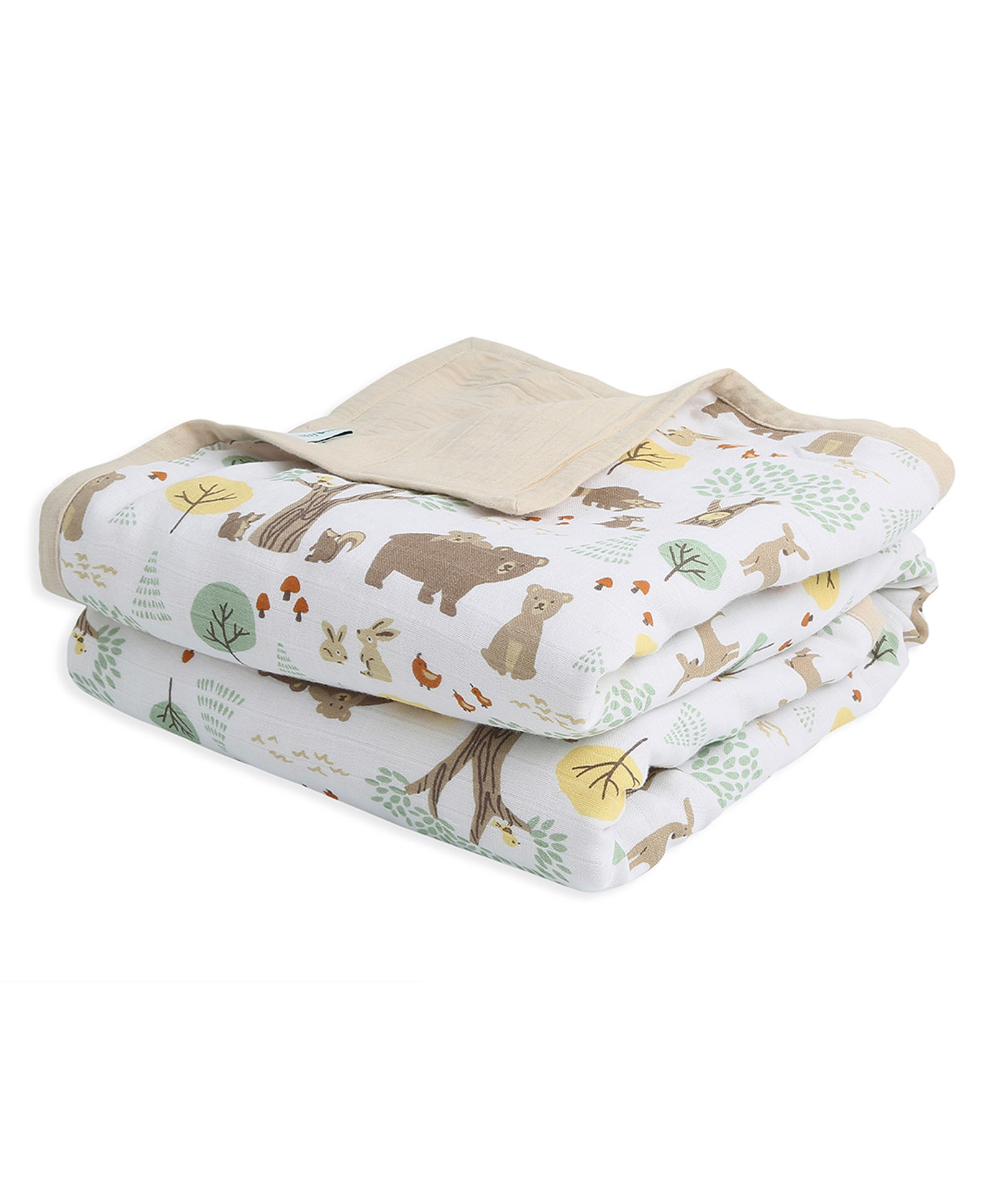 My Milestones 100% Premium Cotton 4 Layered Baby Muslin Blanket Woodland Wonders Print - White-picture-12