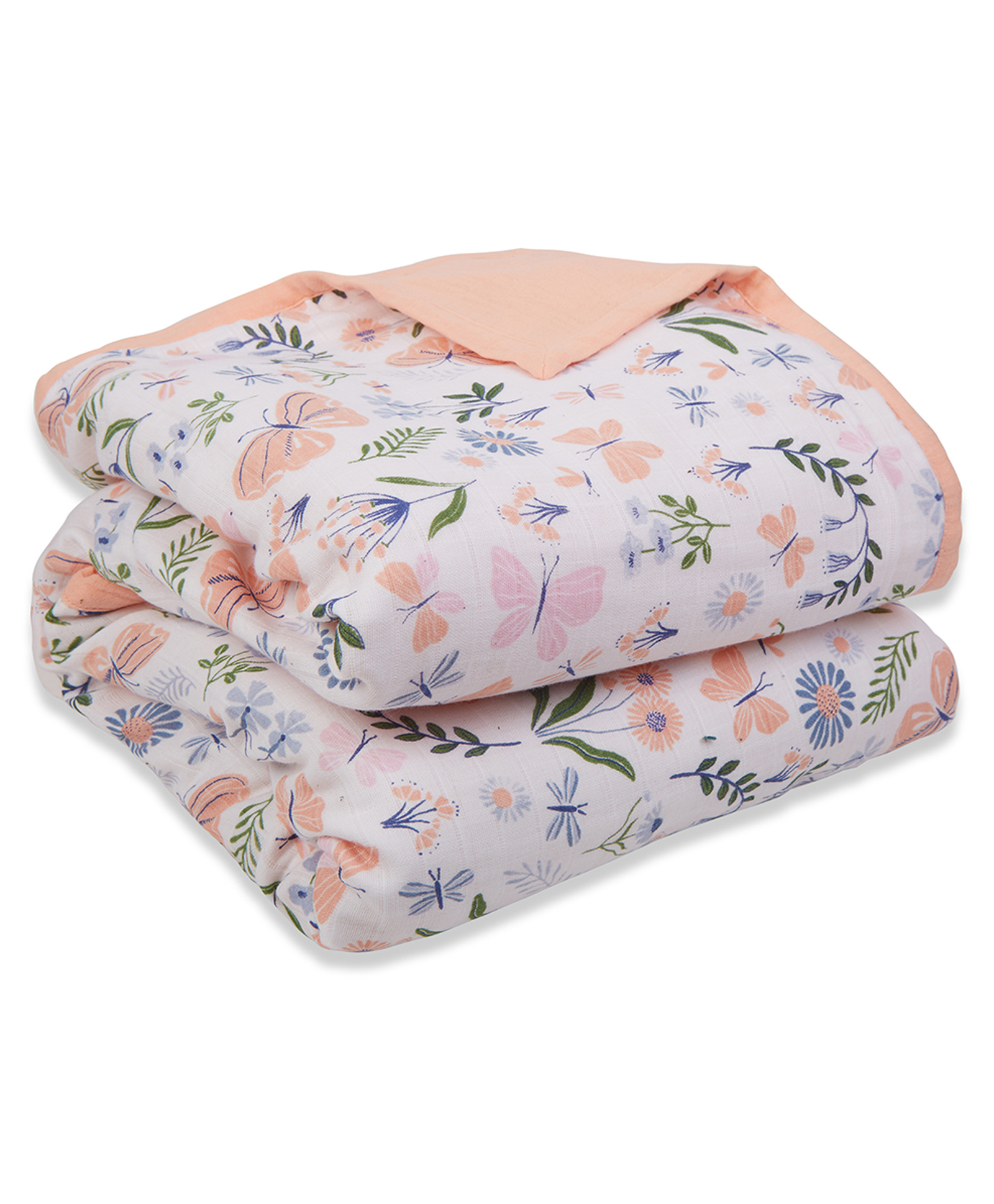 My Milestones 100% Premium Cotton 6 Layered Baby Muslin Blanket BUtterfly Print L 109 x B 109 cm - Peach-picture-3