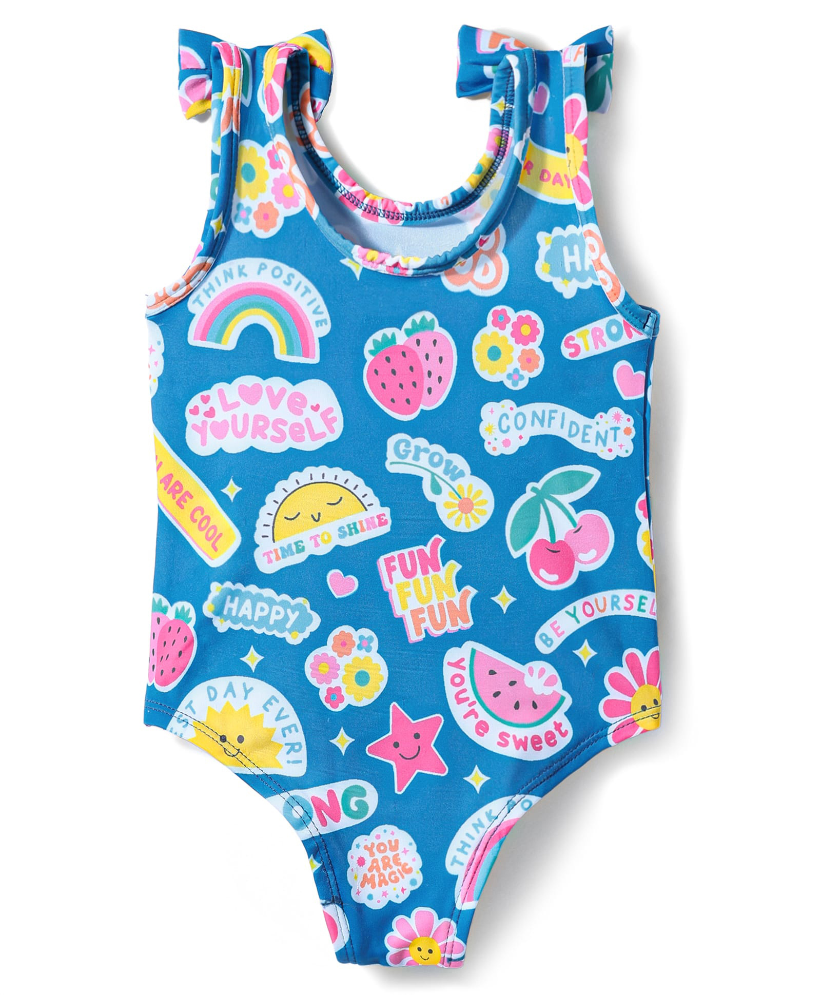 Babyhug Water RepellantSleeveless V Cut Swimsuit With Tropical Prints & Bow Applique - Blue-image-29