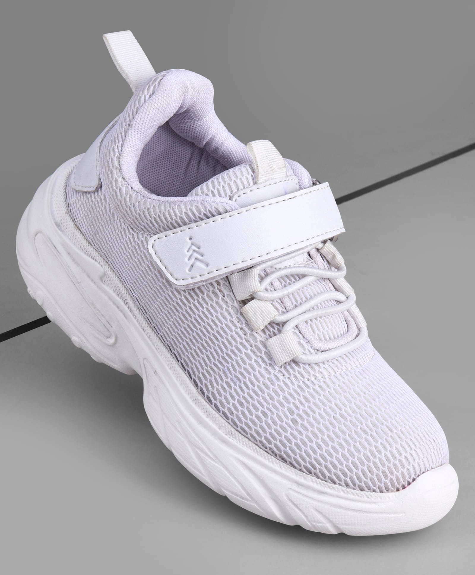 Pine Kids School Shoes with Velcro Closure - White