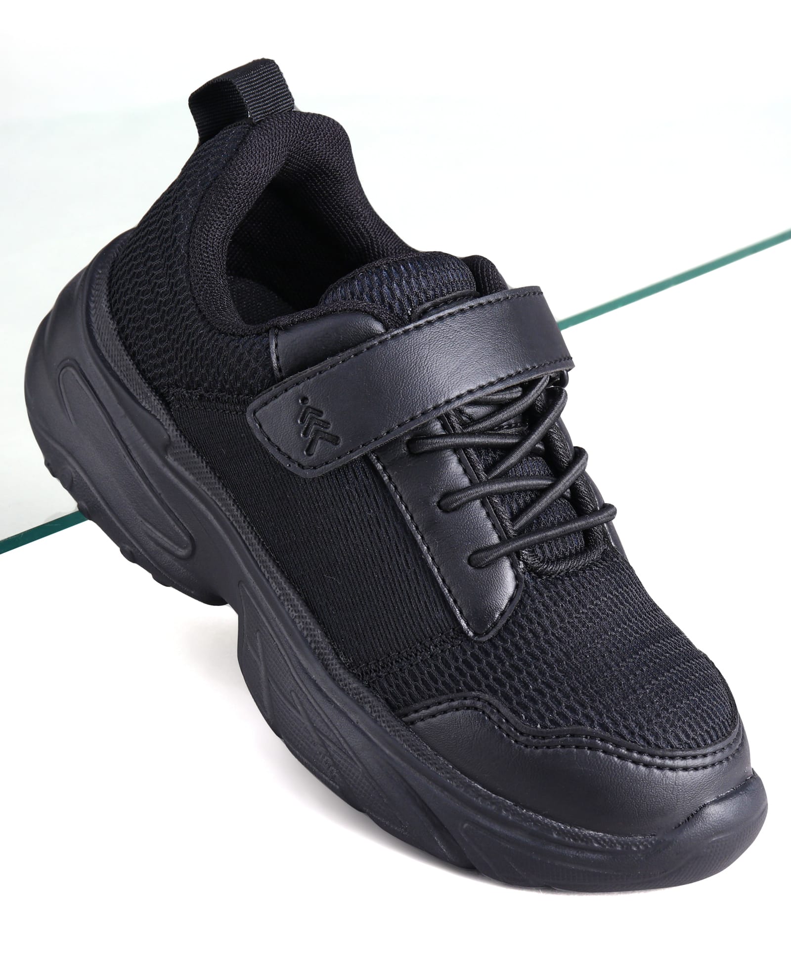 Pine Kids School Shoes with Velcro Closure - Black