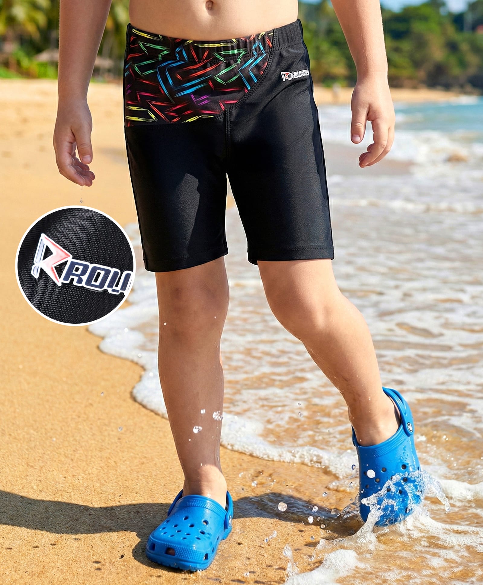 ROVARS Swimming Trunks with Abstract Print - Blue & Green-picture-24