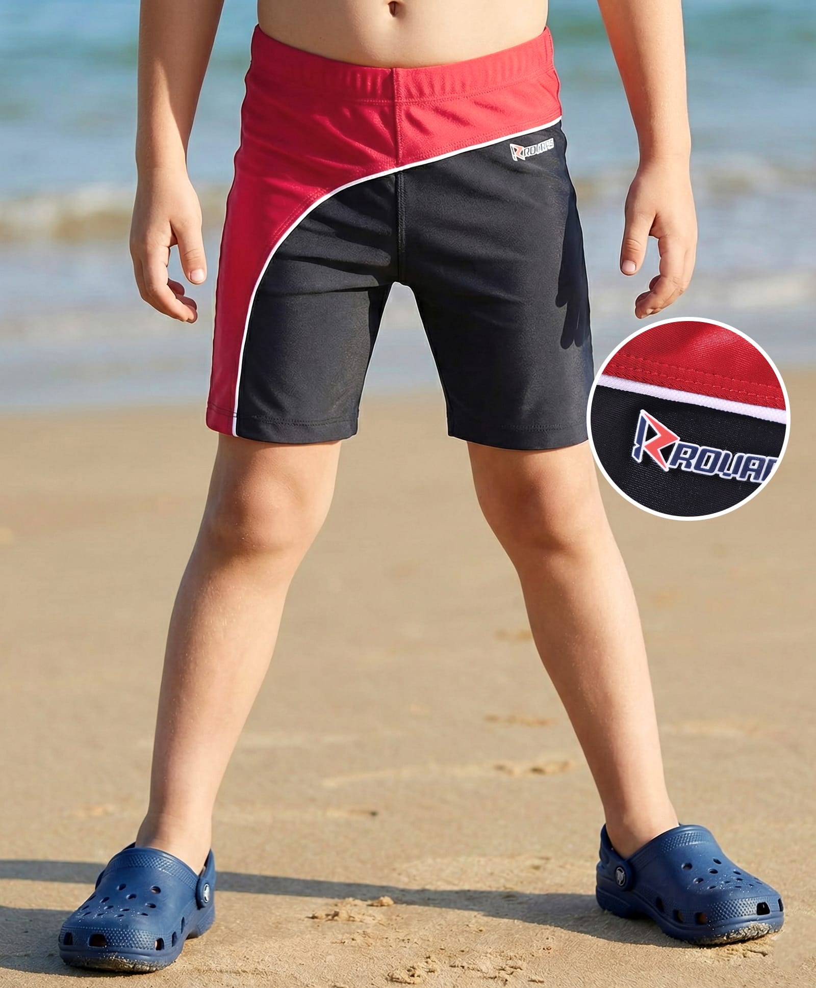 ROVARS Color Block Swimming Trunk - Black & Red-picture-34