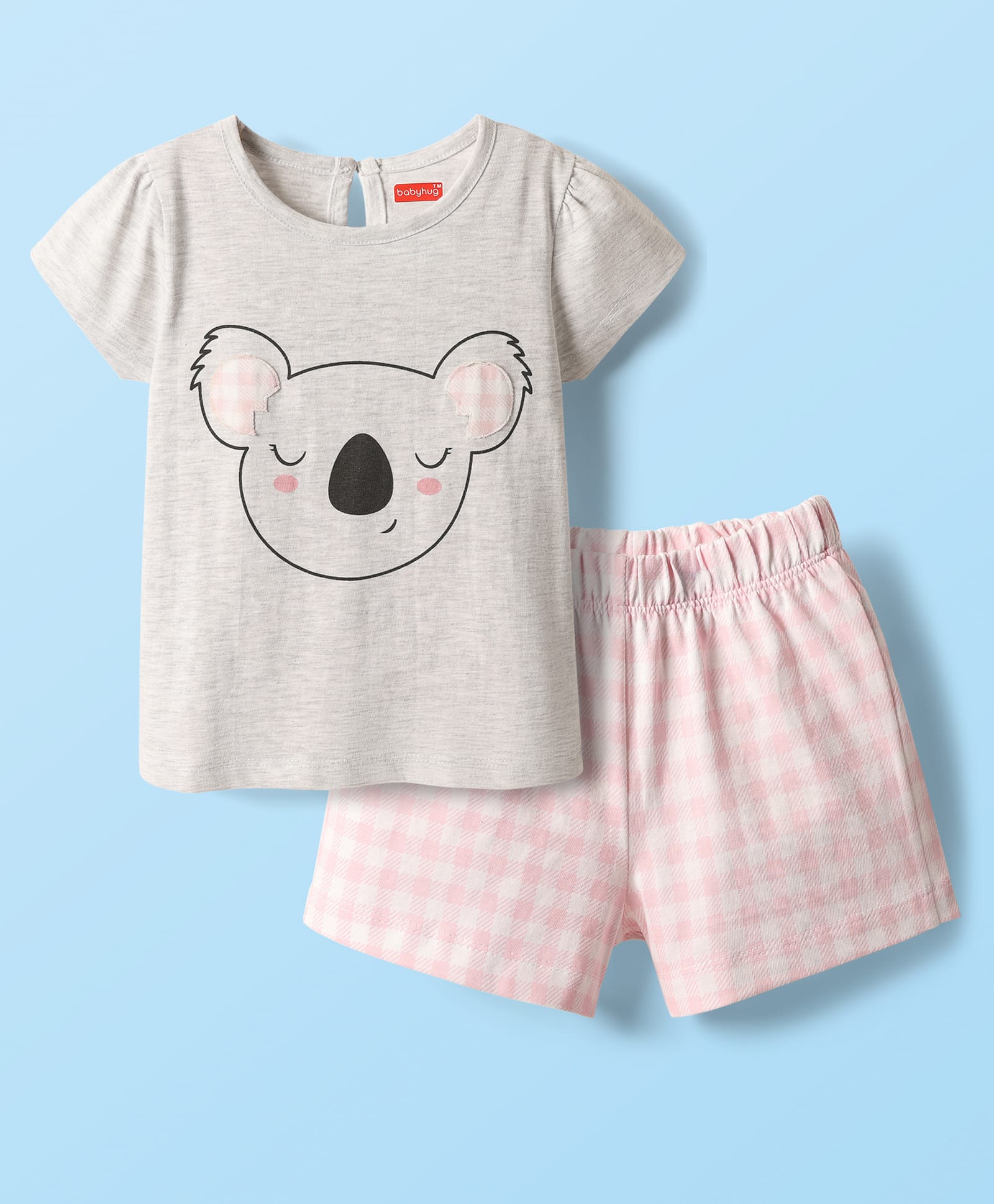 Babyhug Cotton Knit Half Sleeves Shorts Co-ord Night Suit With Bunny Print - Pink-image-24