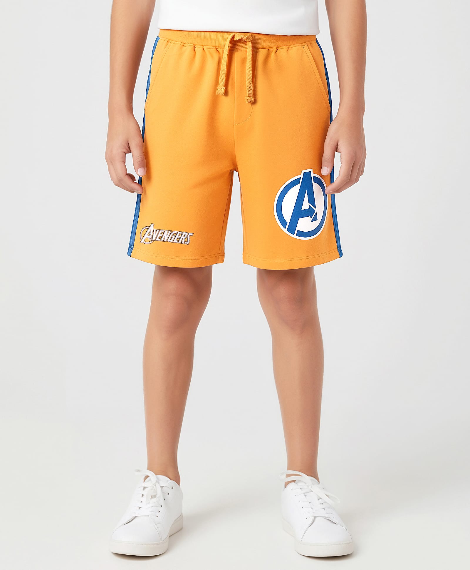 Pine Kids Marvel 100% Cotton Knee Length Shorts With Avengers Graphics & Tape Detailing - Orange-picture-18