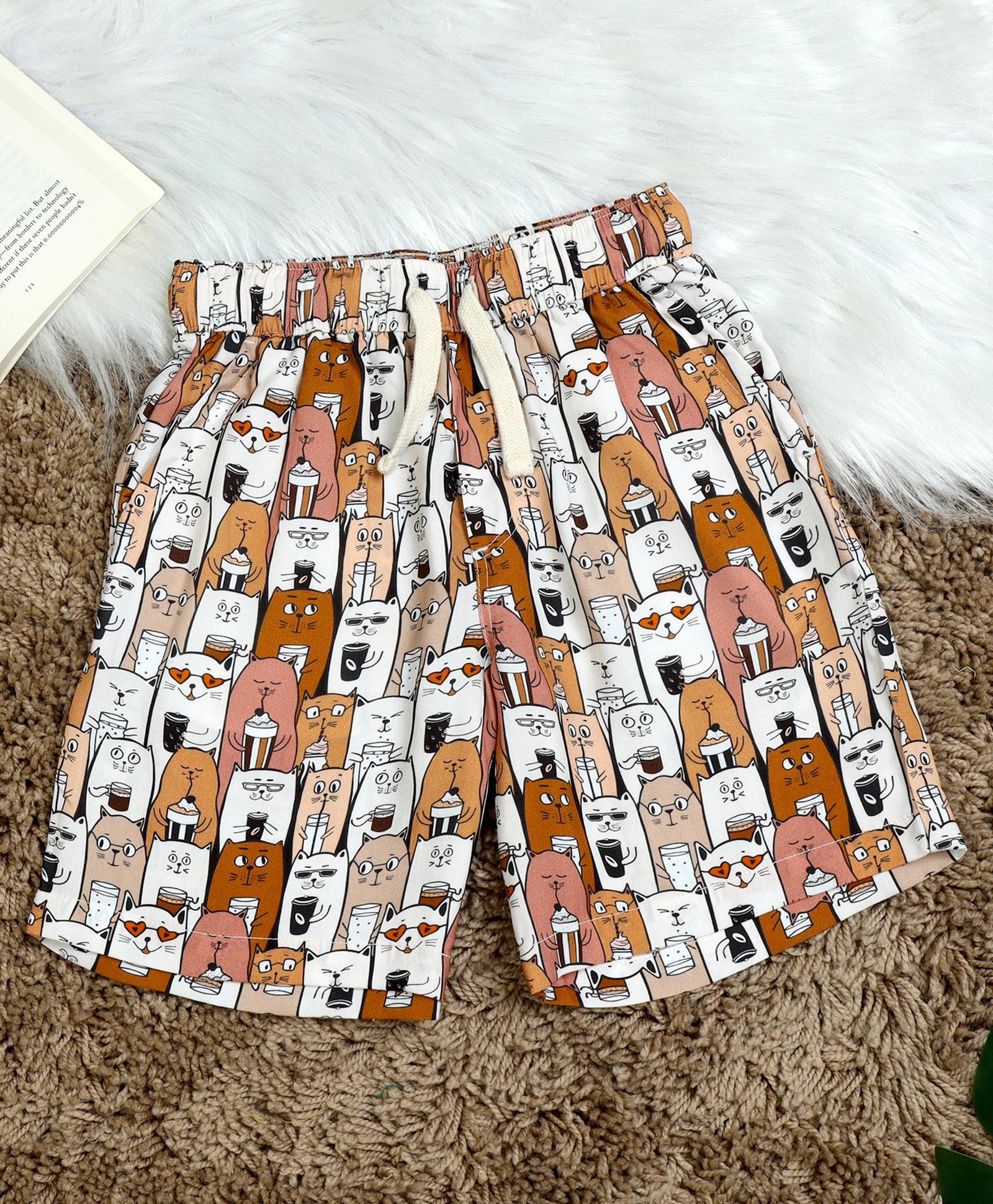 The Lion and the Fish Viscose Cats Printed Shorts - Brown-picture-25