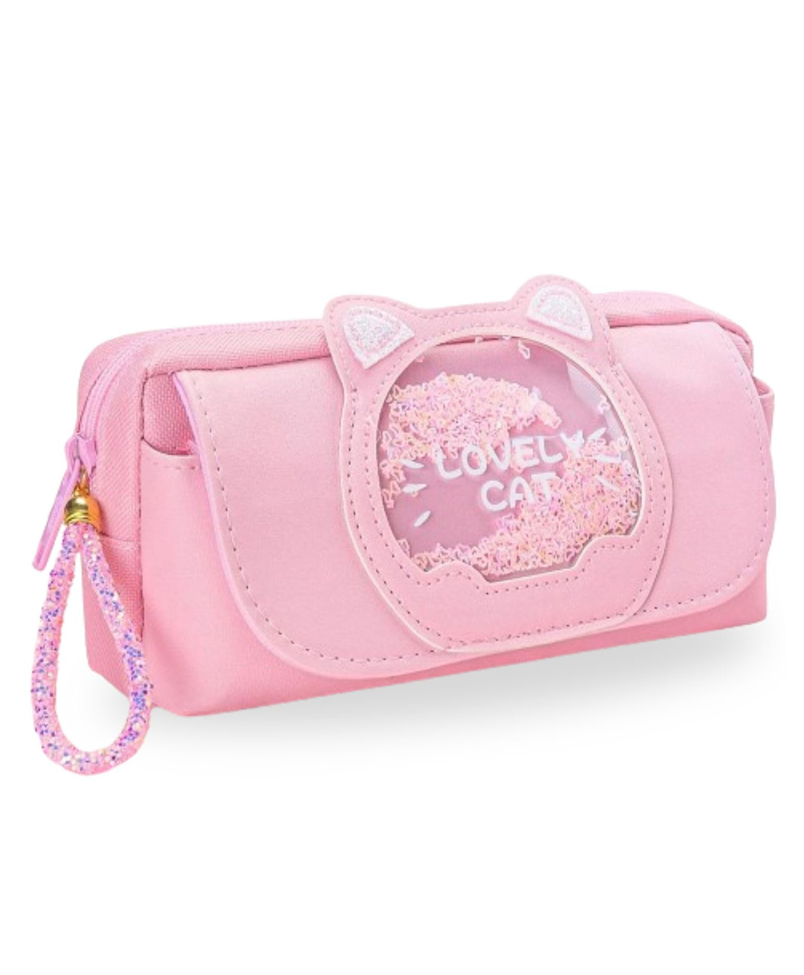 Elecart Cute Cat Pencil CaseLarge Capacity Canvas Pen Pouch for Students, Teens & Adults | Aesthetic Stationery Organizer with Quicksand Glitter & Multiple CompartmentsDurable & Portable (Pink)-picture-45