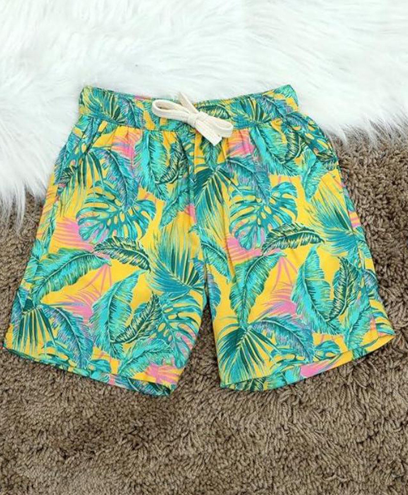 The Lion and the Fish Viscose Tropical Theme Printed Shorts - Yellow-picture-27