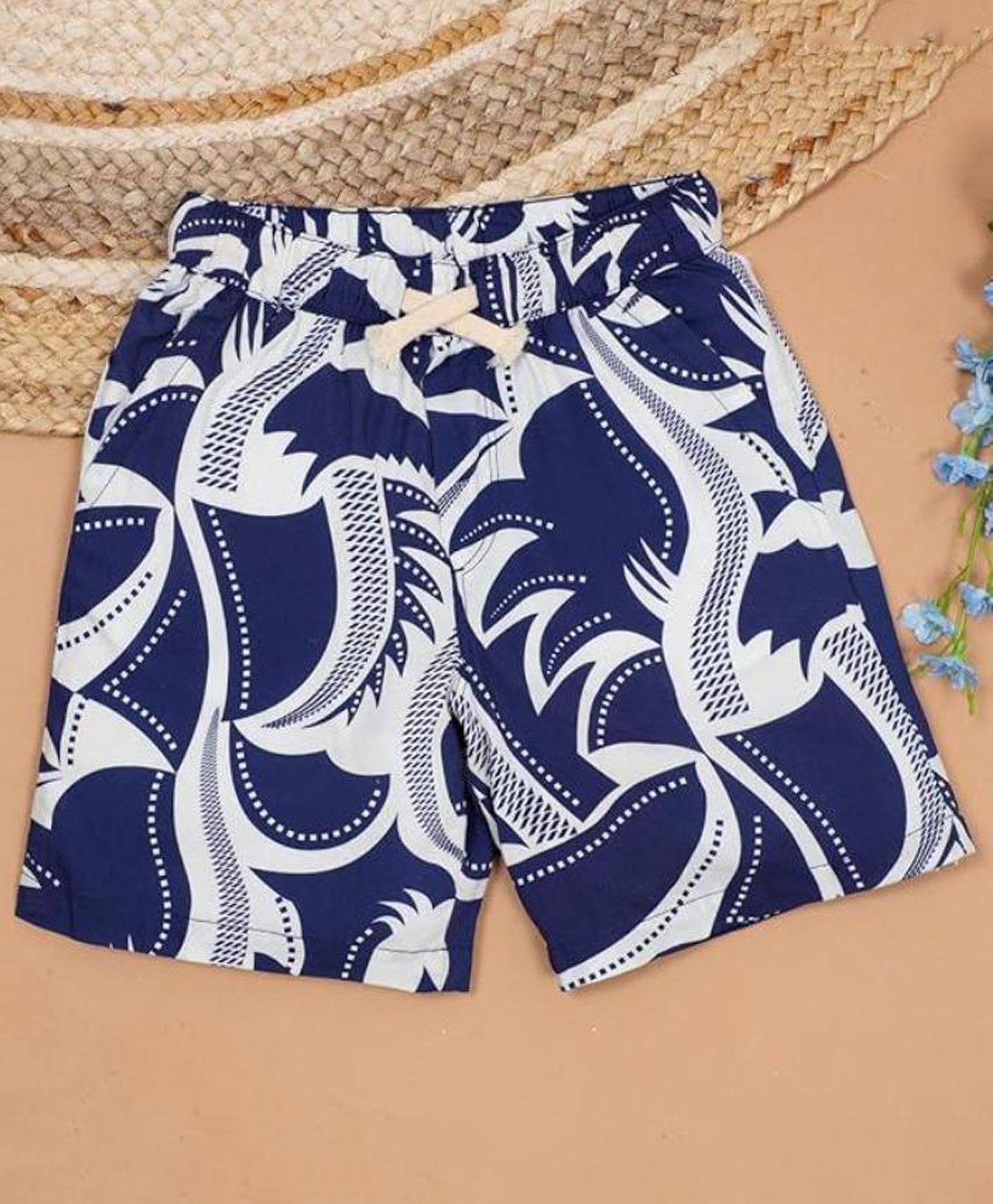The Lion and the Fish Viscose Abstract Printed Shorts - Royal Blue-picture-19