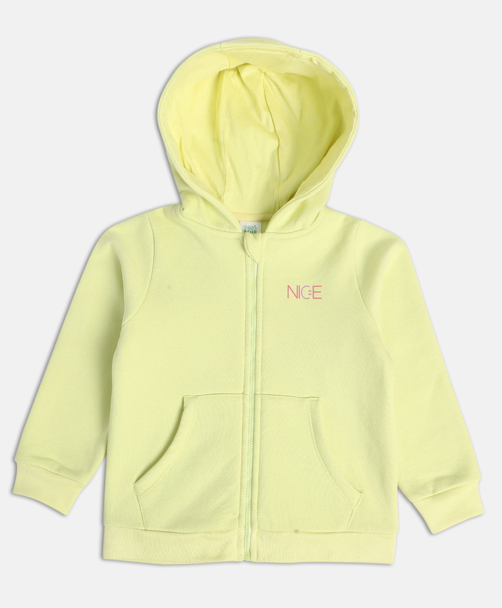 MINI KLUB Cotton Full Sleeves Typography Printed Hooded Jacket - Lime Green-picture-35