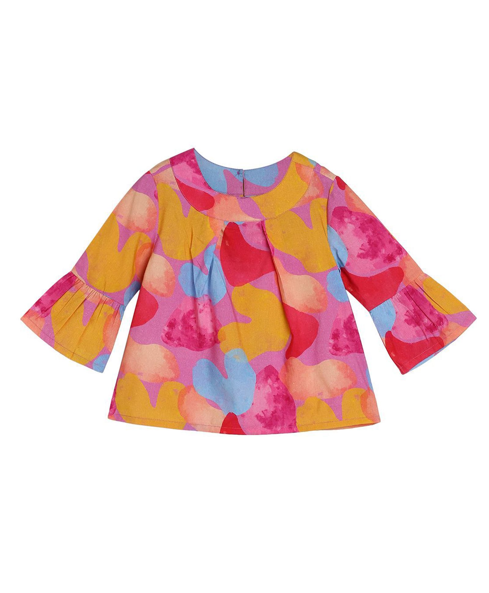MINI KLUB Cotton Blend Woven Three Fourth Bell Sleeves Abstract Printed Top - Lilac-picture-25