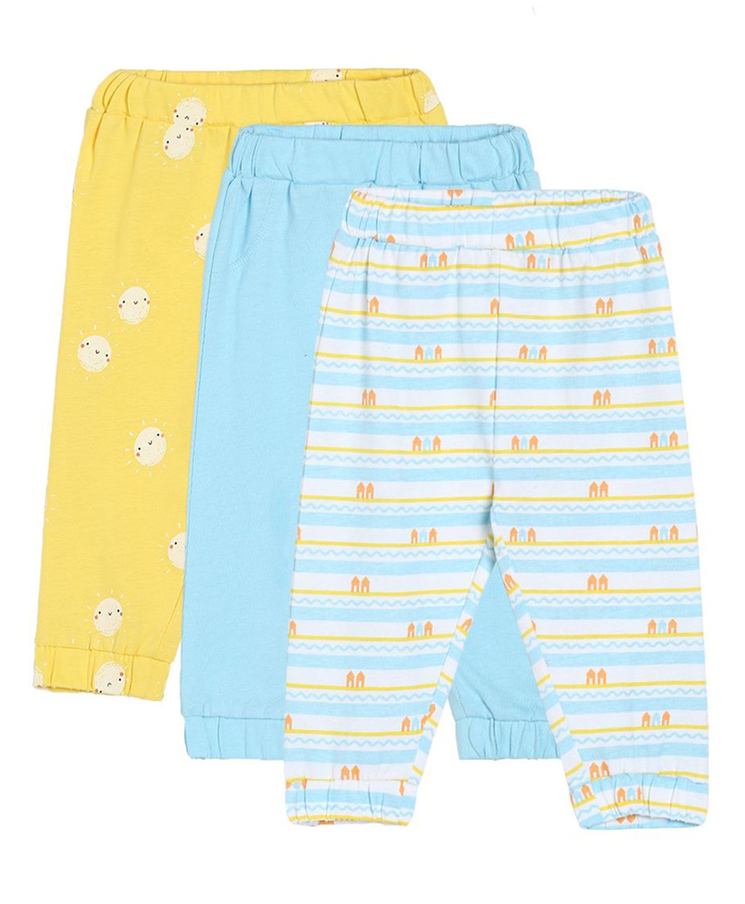 MINI KLUB CottonPack Of 3 Solid & Sun Printed Pajamas - Multi Colour-picture-22