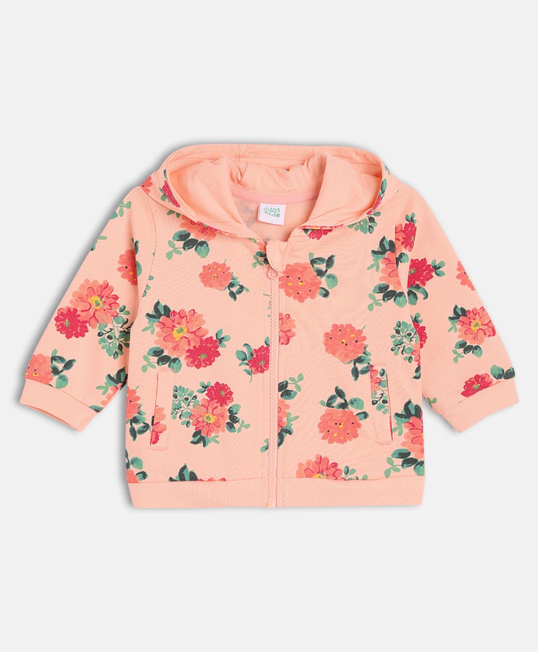 MINI KLUB Cotton Full Sleeves Floral Printed Hooded Jacket - Multi Colour-image-19