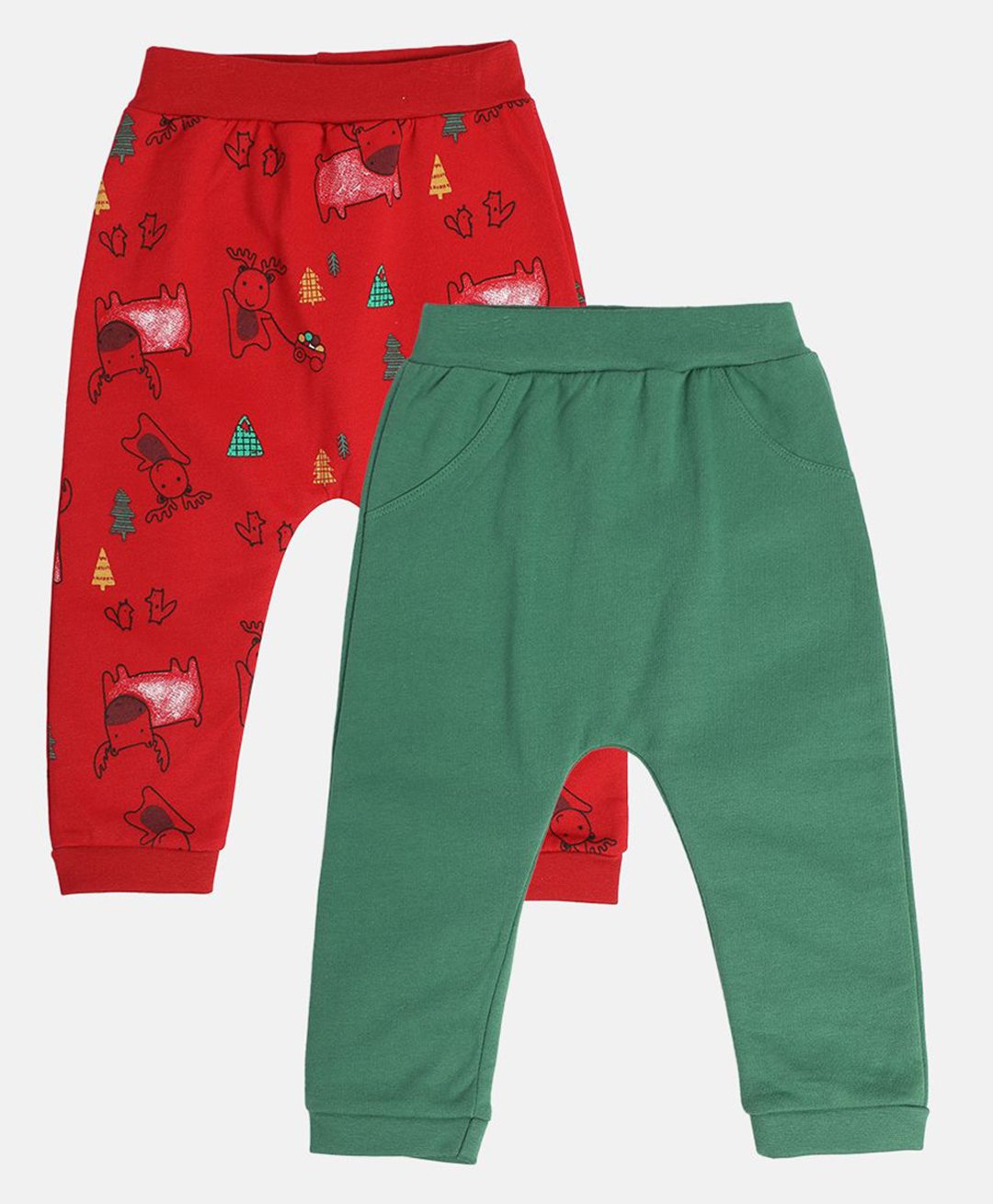 MINI KLUB Cotton Pack Of 2 Solid & Animal Printed Pajamas - Multi Colour-image-8