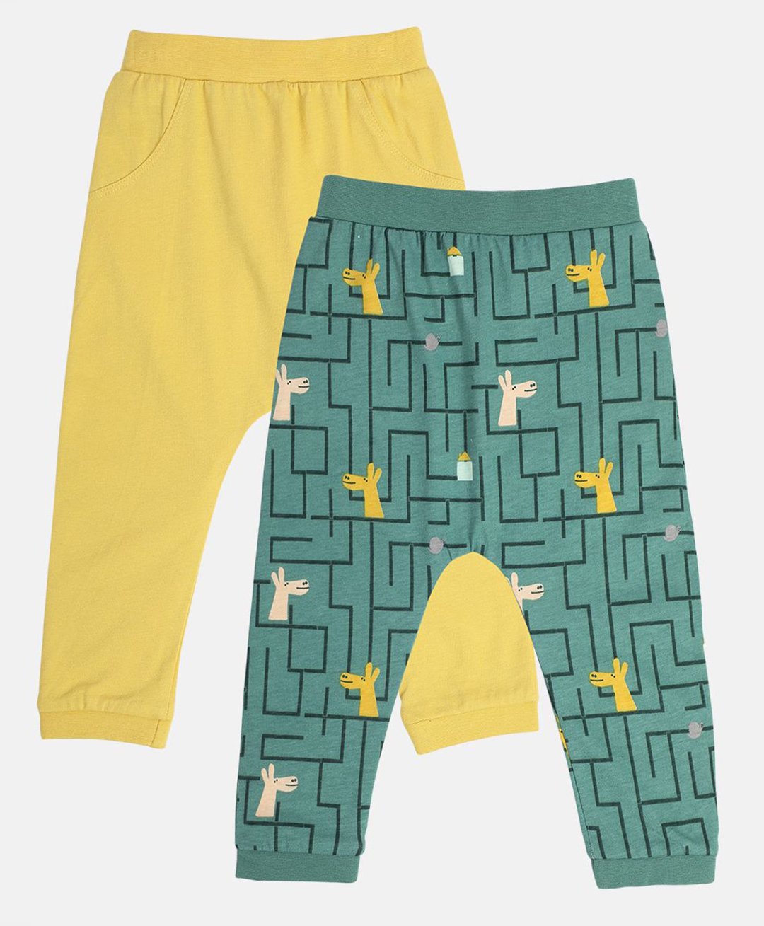 MINI KLUB Cotton Pack Of 2 Patch Detailed & Giraffe Printed Pajamas - Green & Yellow-picture-25