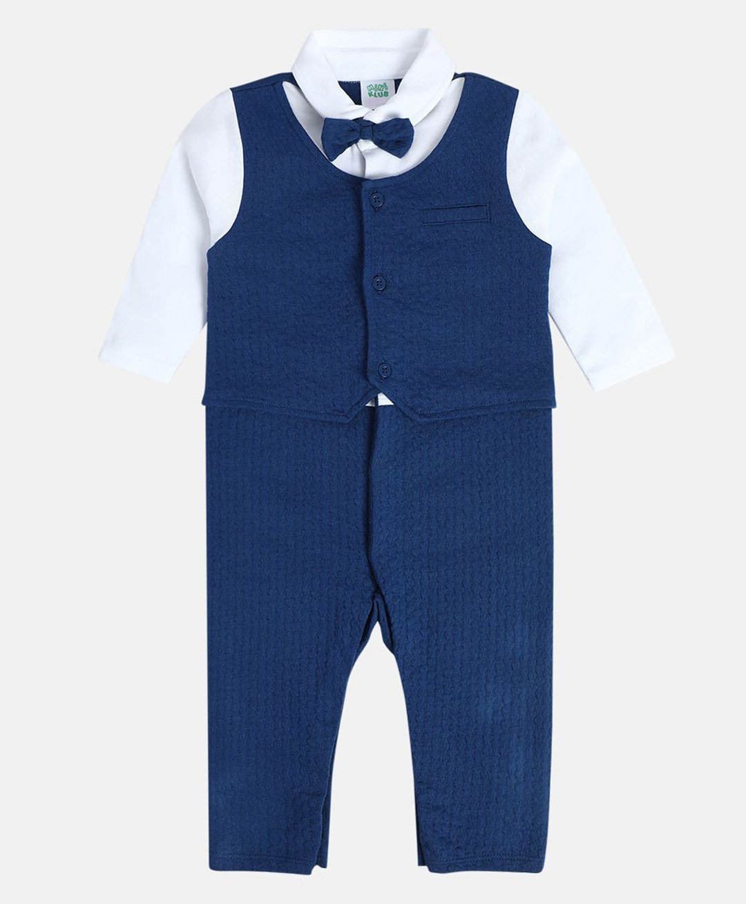 MINI KLUB Full Sleeves Solid Romper With Bow & Attached Shirt - Navy Blue-picture-23