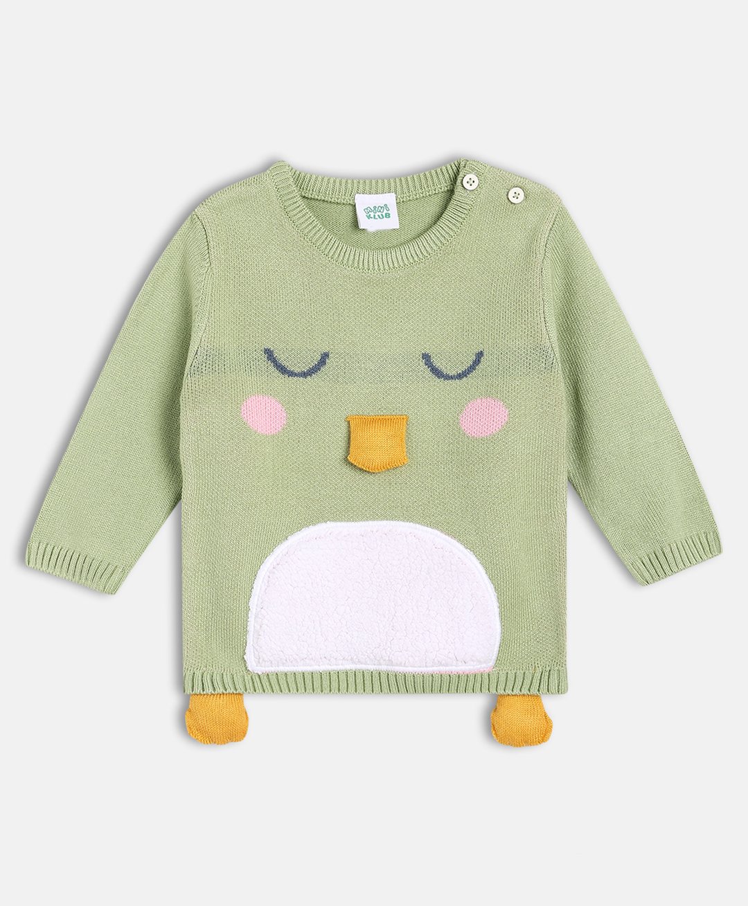 MINI KLUB Cotton Full Sleeves Animal Face Detailed Sweater - Green-image-15