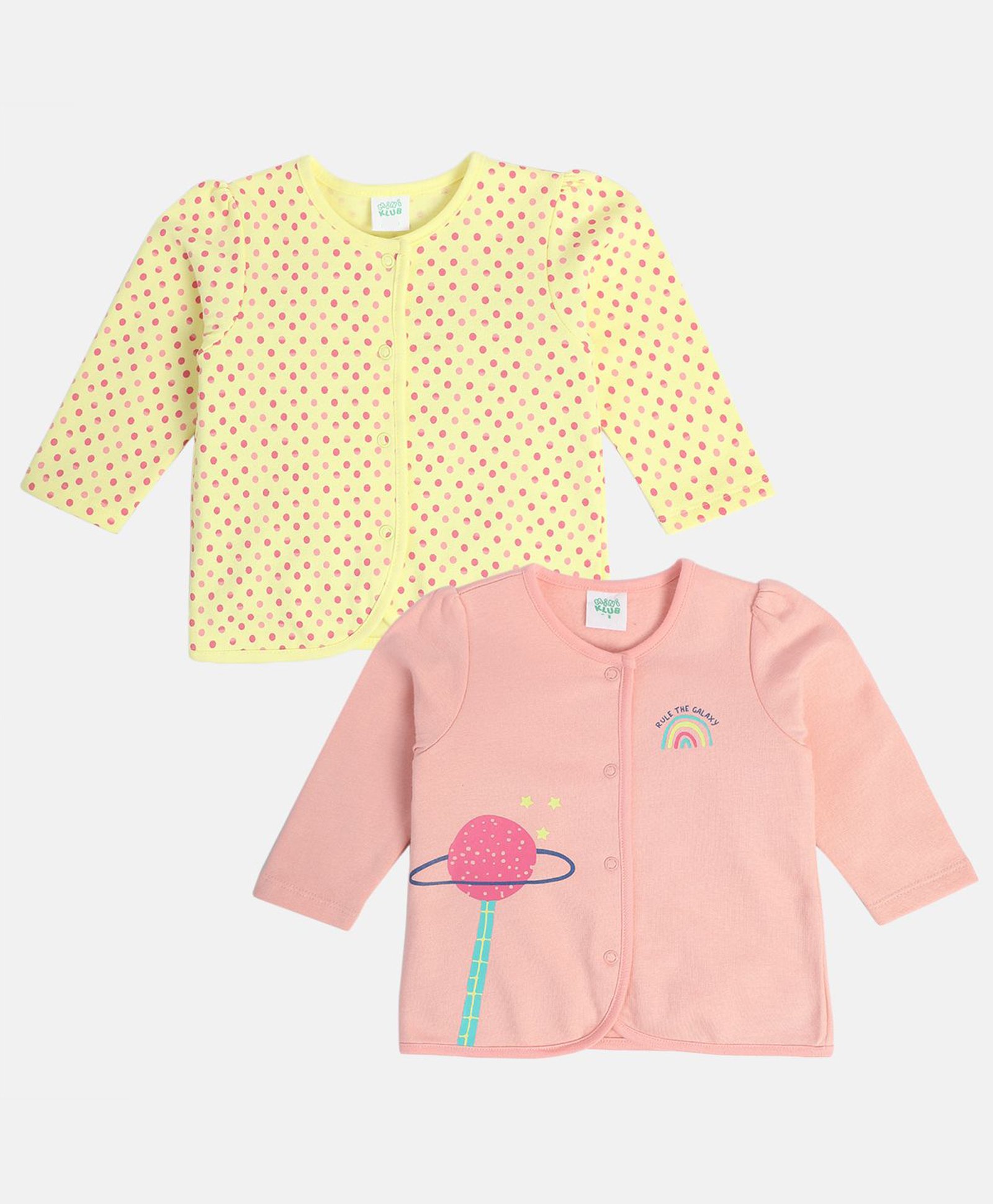 MINI KLUB Cotton Pack Of 2 Full Sleeves Polka Dots & Rainbow Printed Vests - Multi Colour-image-48