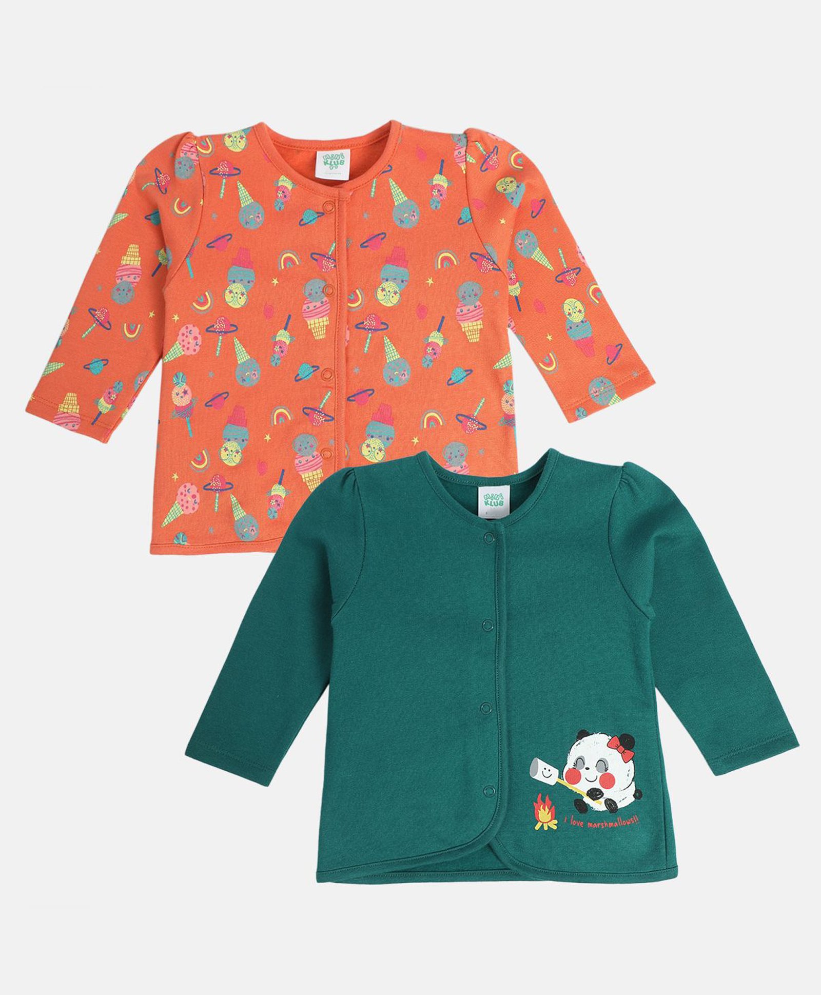 MINI KLUB Cotton Pack Of 2 Full Sleeves Ice Cream & Animal Printed Vests - Multi Colour-picture-38