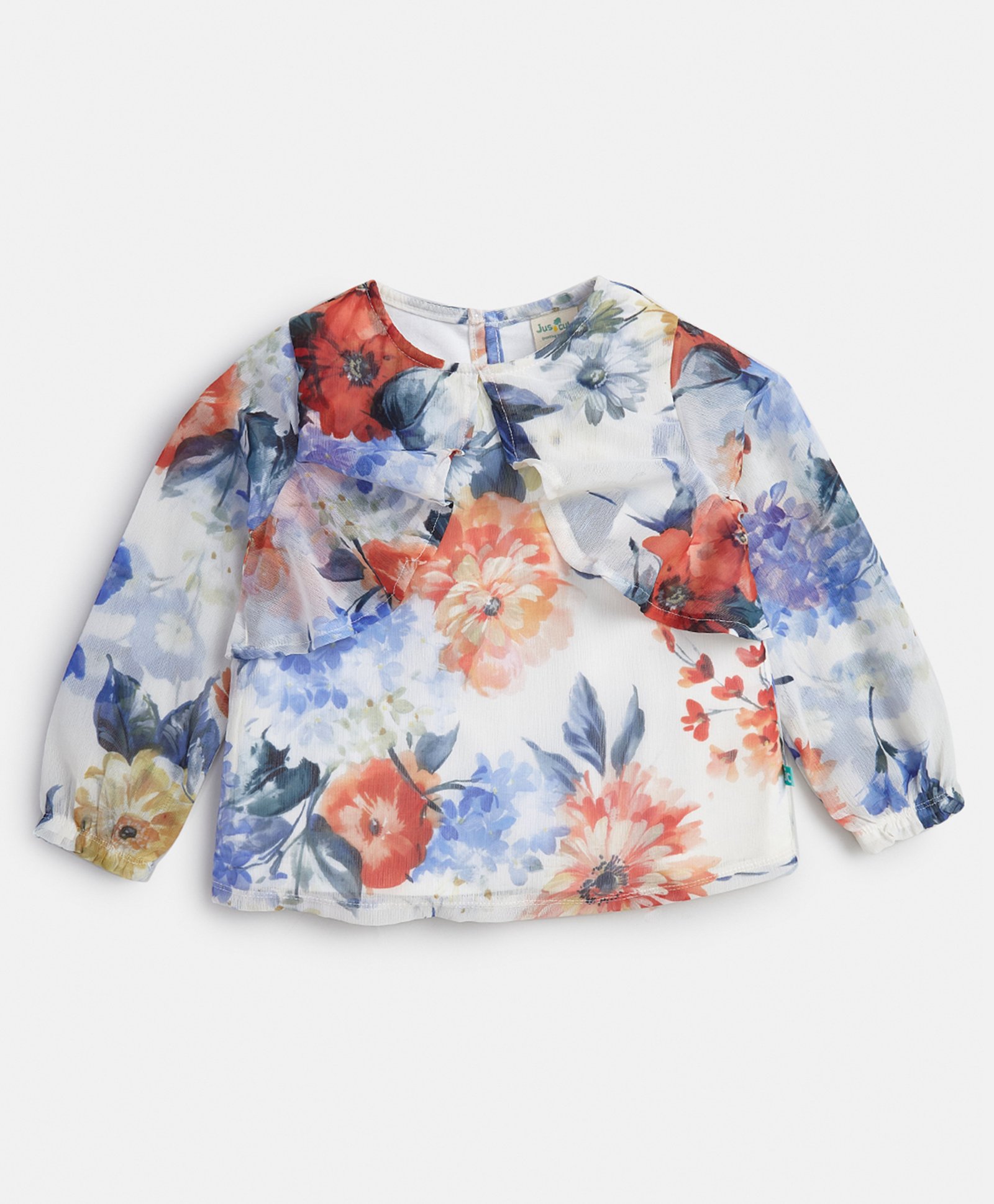 JusCubs Chiffon Full Puffed Sleeves Floral Printed Top - Multi Colour-image-37