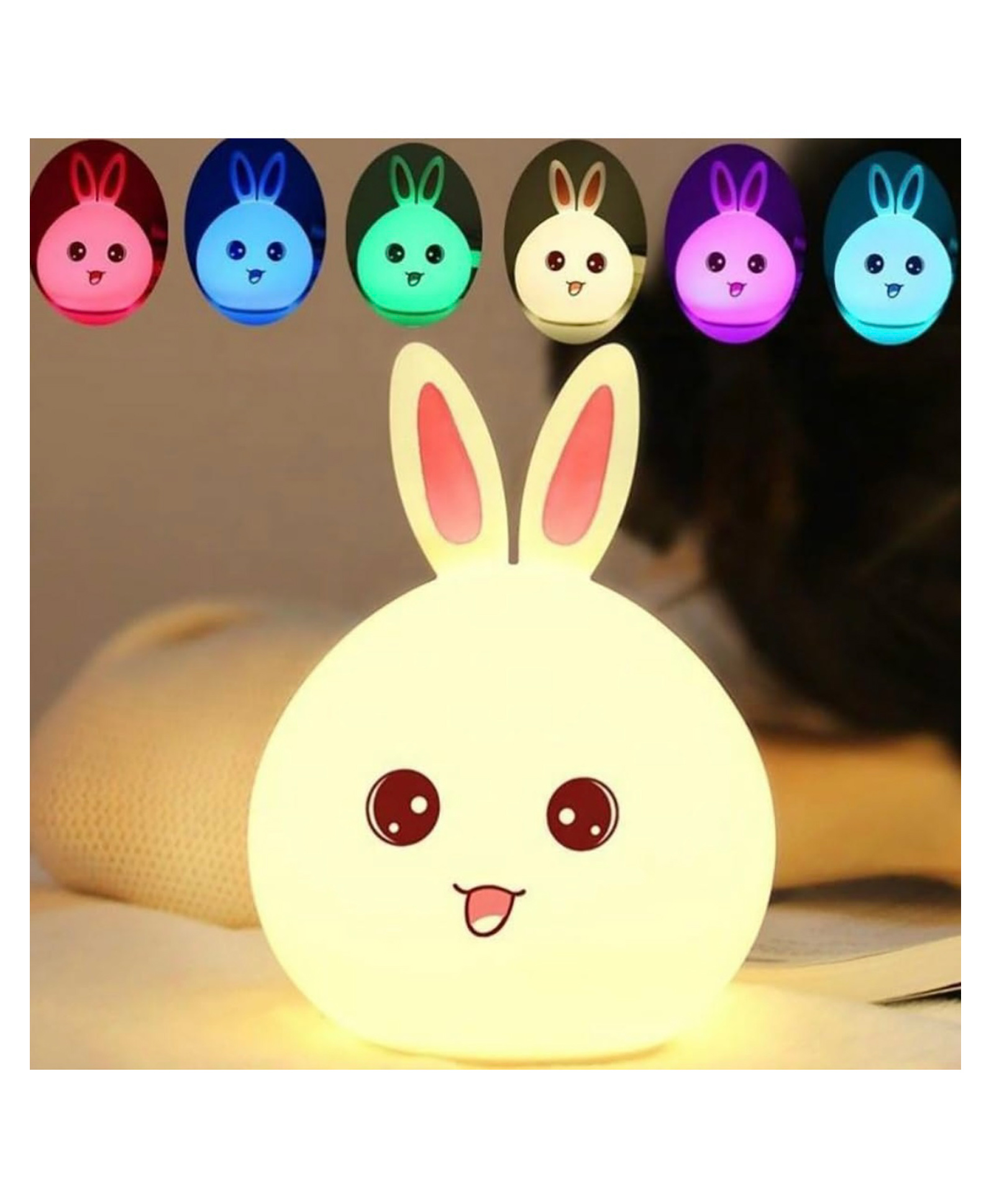 ARCADE TOYS Lovely Bunny Multi-Color Integrated LED Night Light for Kids, Adorable Portable Squishy Silicone Colour May Vary-picture-11