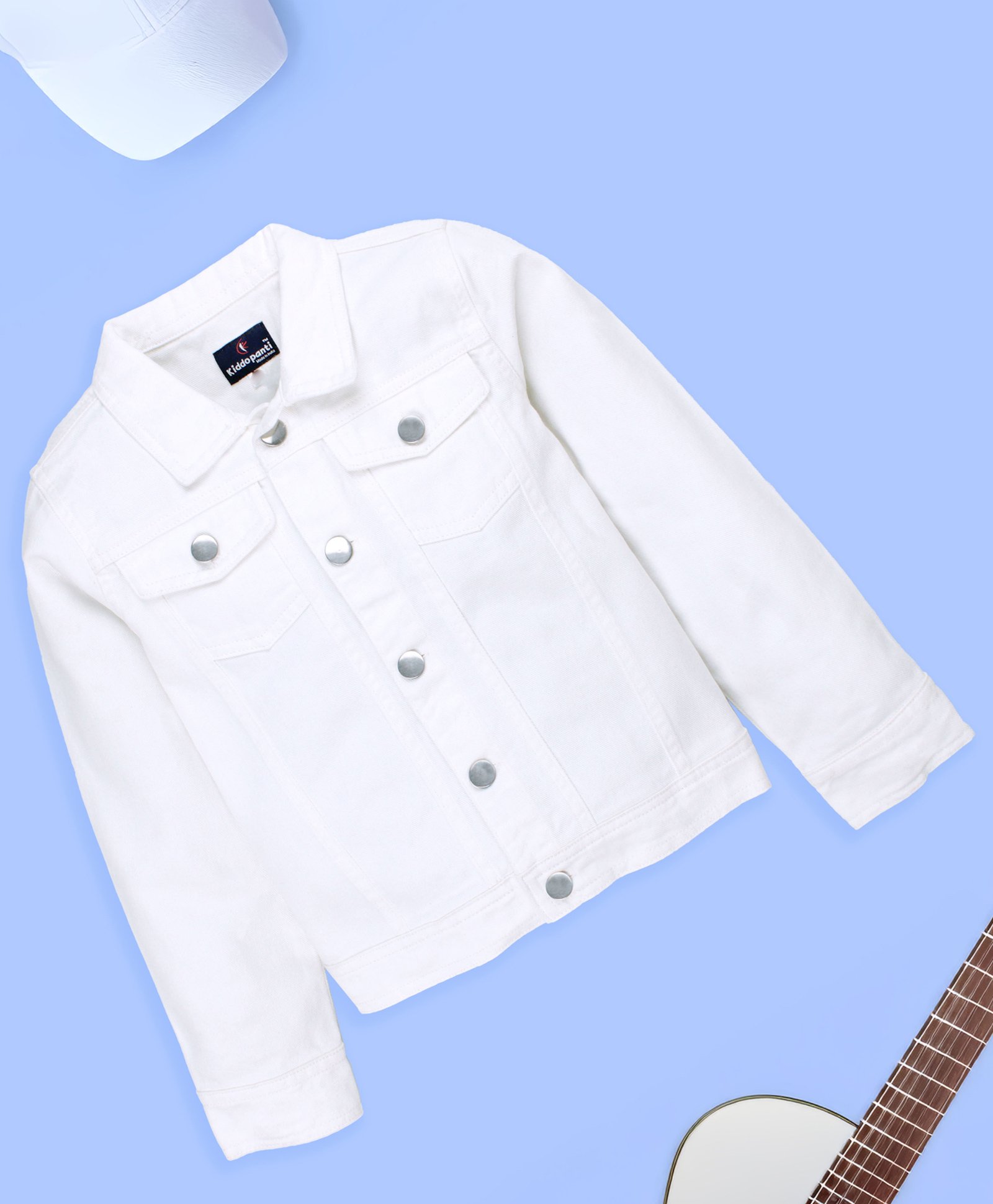 Kiddopanti Full Sleeves Solid Denim Jacket - White-image-44