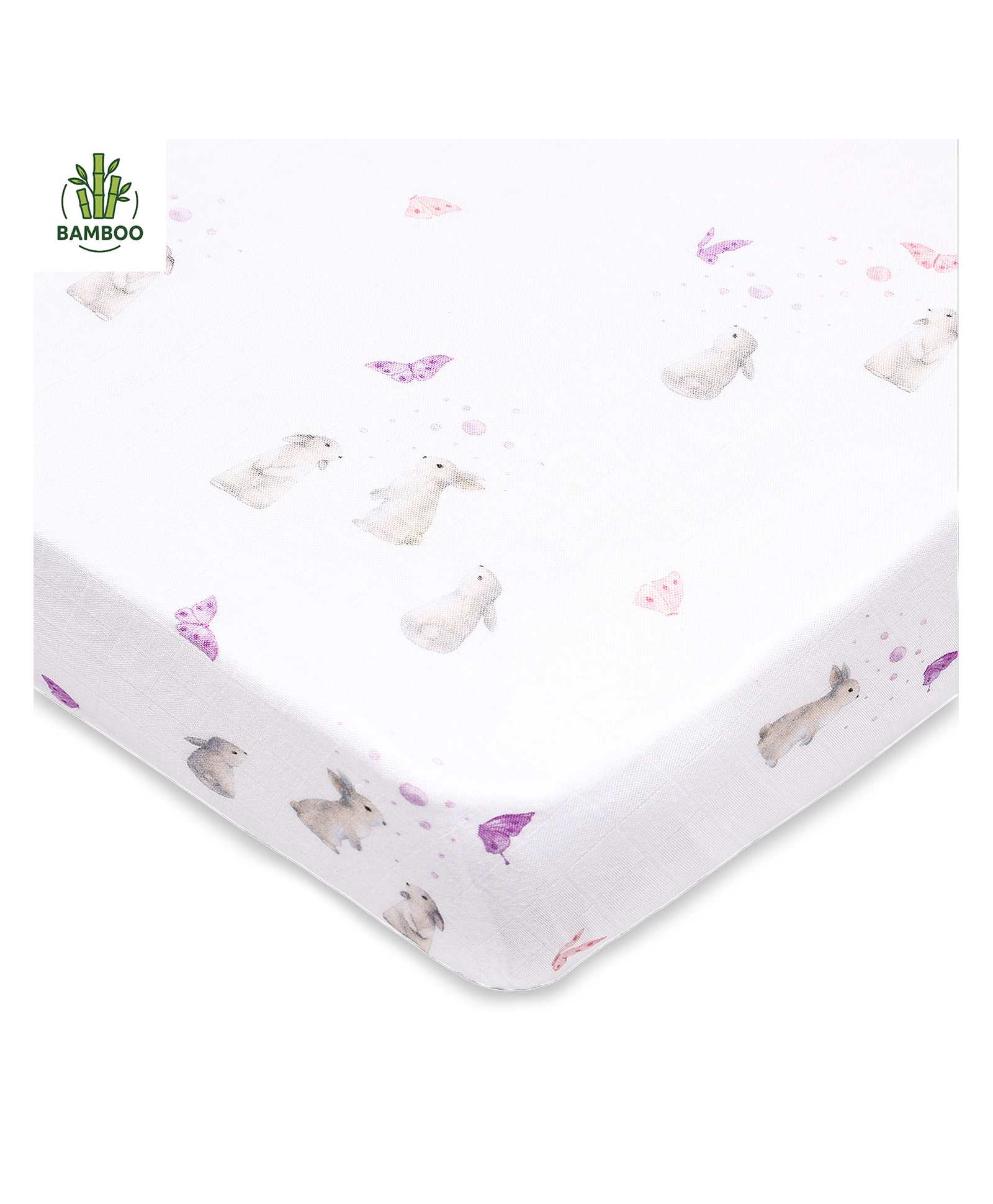 Masilo Bamboo Muslin Fitted Cot Sheet, For Baby's/kids Nursery right amount of comfort ,0 to 3 Years- Bunny - Purple-picture-13